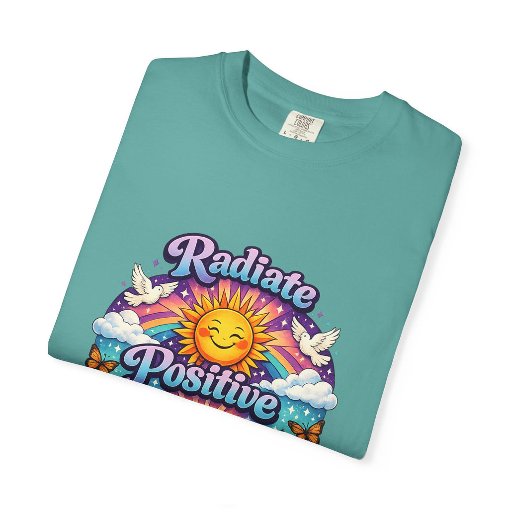 Radiate Positive Shirt – Groovy Purple & Teal Sunshine Floral Tee | Mental Health Awareness Gift