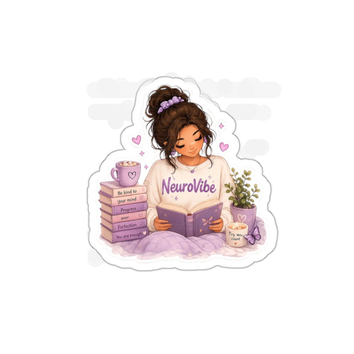📚 NeuroVibe Reader Sticker | Cozy Book Lover Girl Reading Pastel Aesthetic Decal