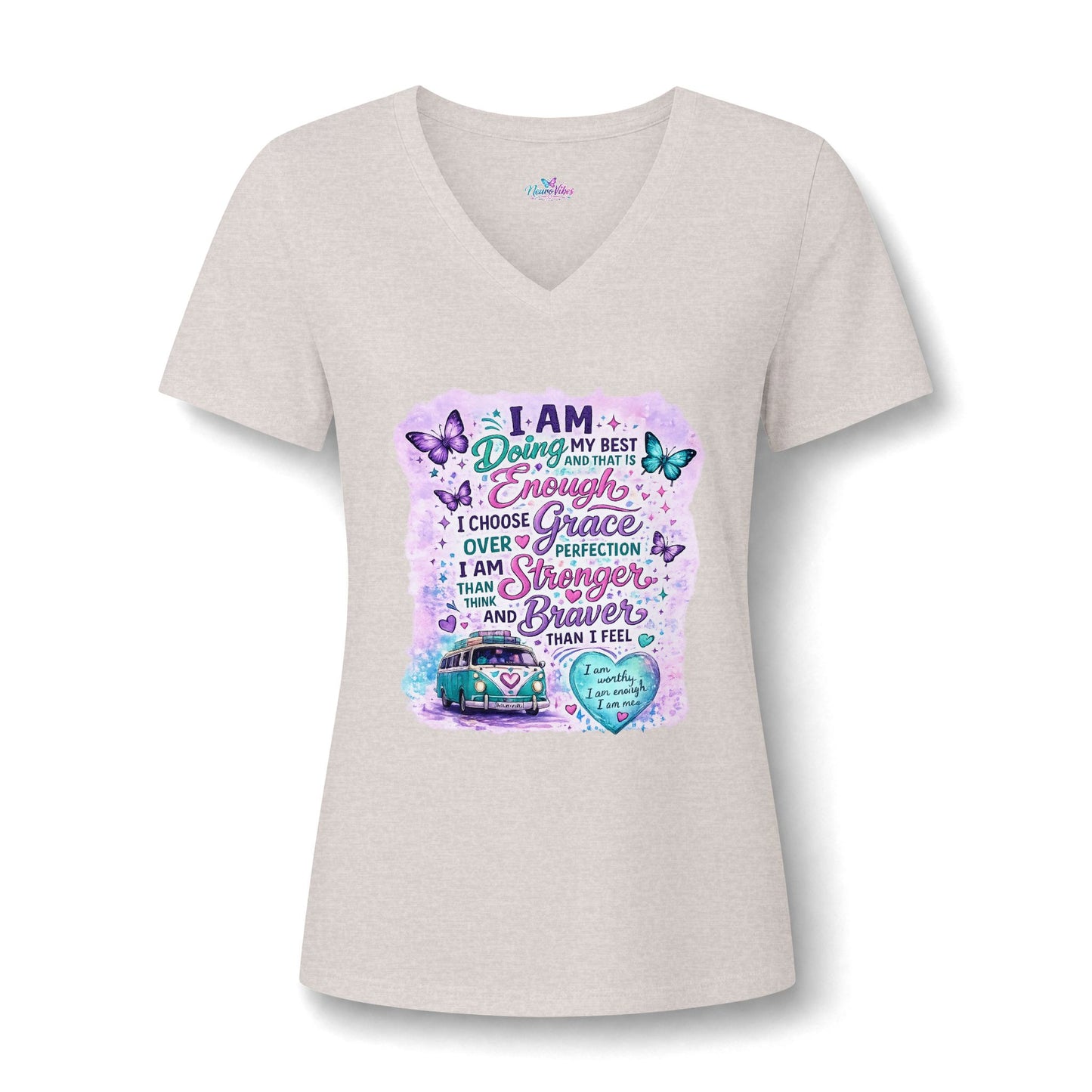 V‑Neck Tee — NeuroVibes Positive Affirmation T-Shirt | Choose Grace Over Perfection 💜🦋