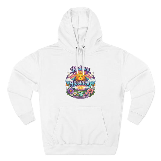 Radiate Positive Hoodie – Front Graphic with Cuddle Crew Back Design | Purple Teal Sunshine Hoodie | Positive Vibes Mental Health Apparel