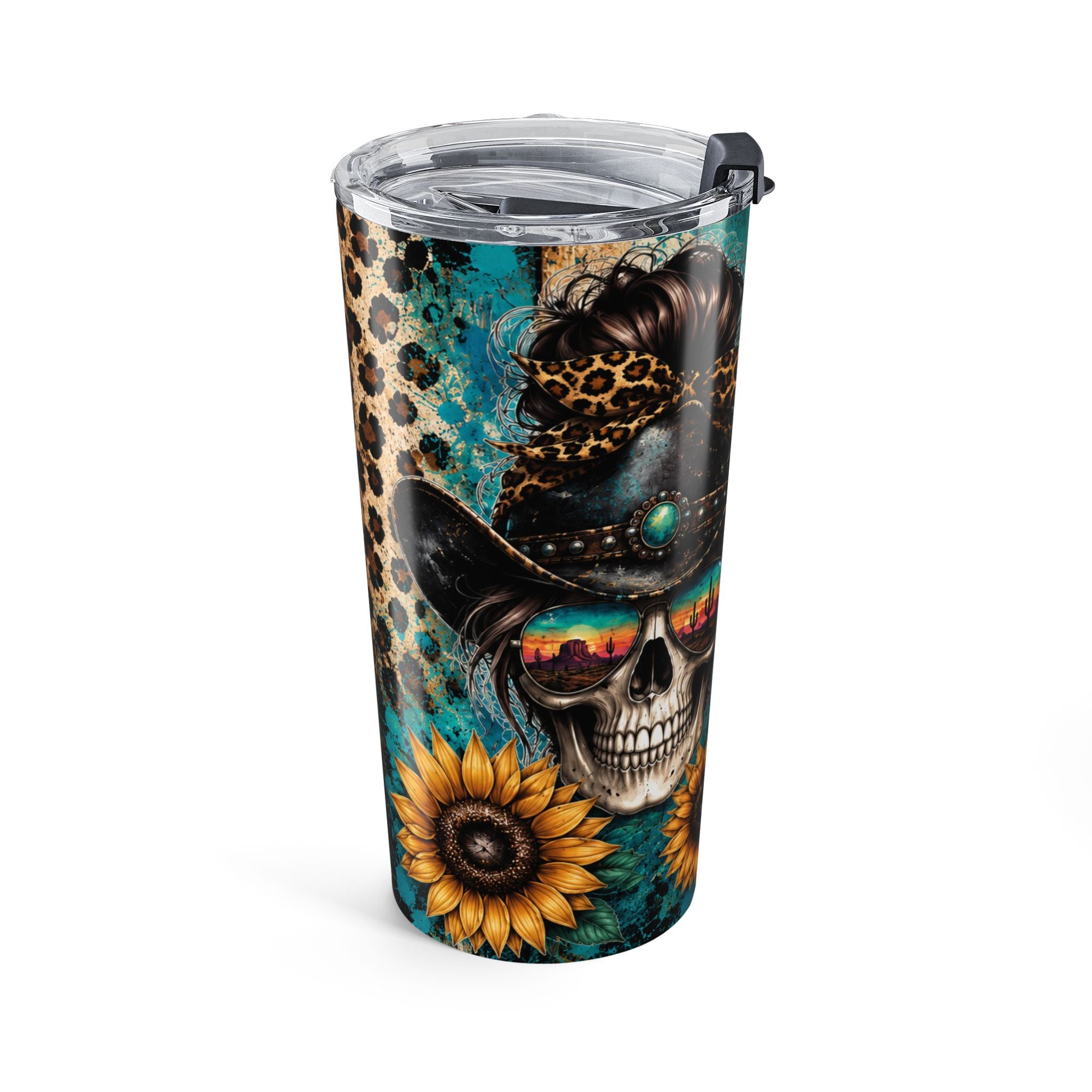 20oz Country Soul Skull Tumbler 🤠 | Leopard Cowgirl Travel Cup | NeuroVibe Shop™