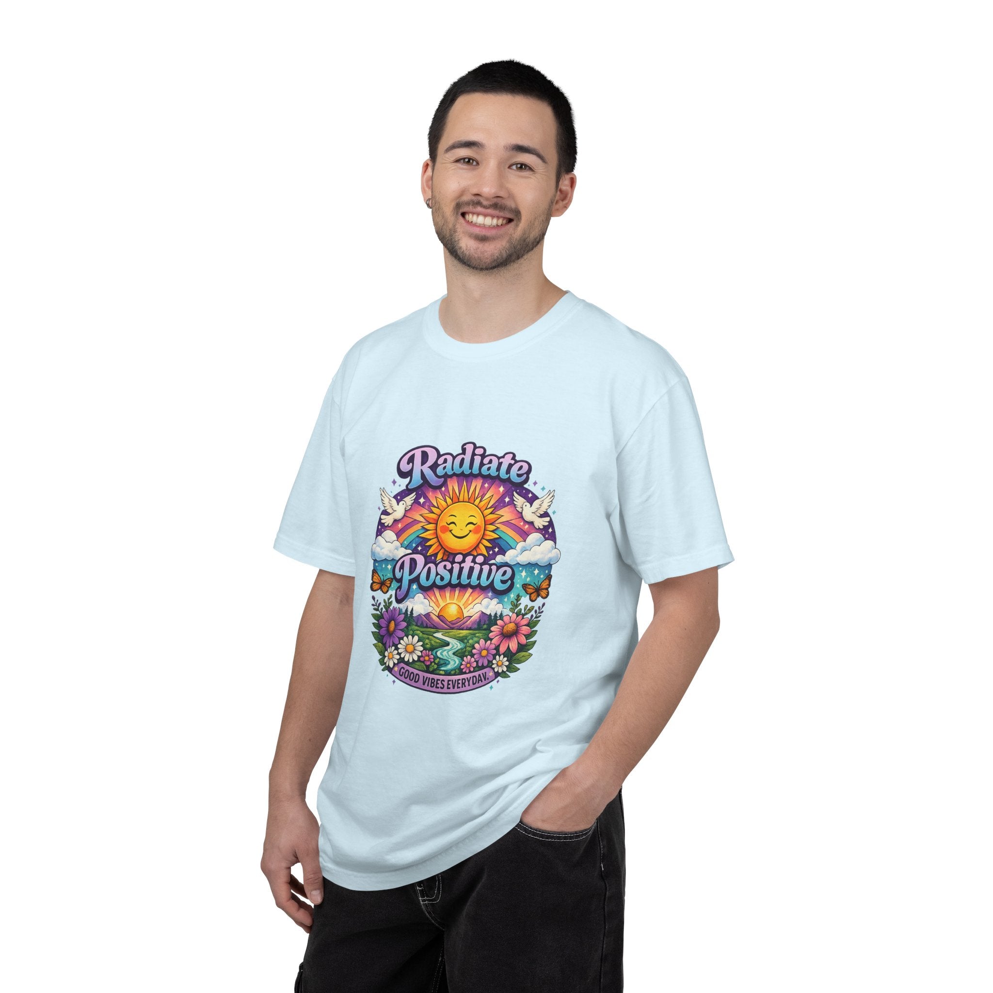 Radiate Positive Shirt – Groovy Purple & Teal Sunshine Floral Tee | Mental Health Awareness Gift