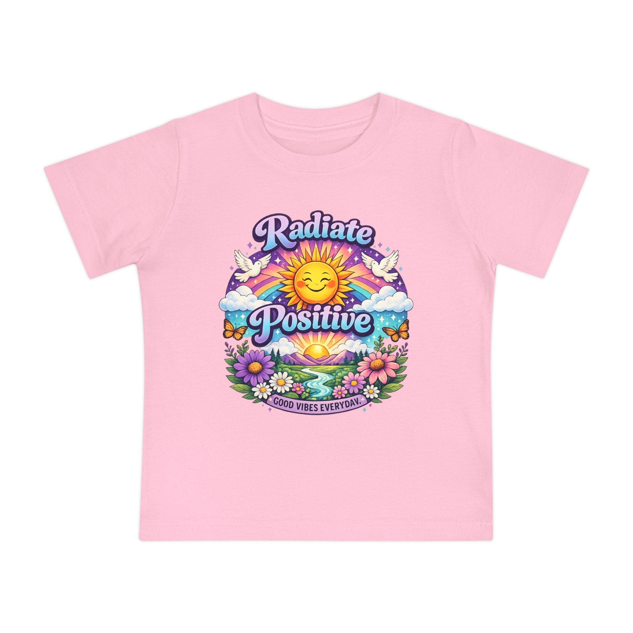 Radiate Positive Toddler T-Shirt – Purple Teal Sunshine Graphic Tee | Positive Vibes Kids Shirt | Inspirational Rainbow Toddler Clothing