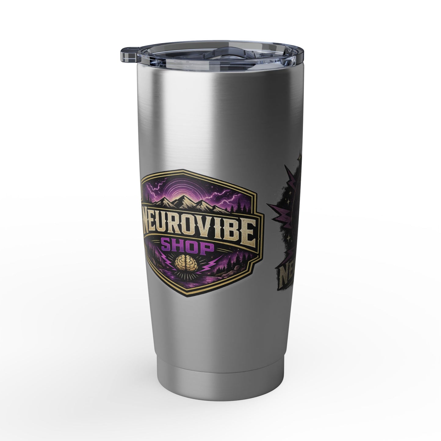 NeuroVibe Shop Ignite Your Mind 20oz Tumbler | Purple Lightning Brain Design | ADHD Autism Awareness Travel Mug | Neurodiversity Mental Health Gift
