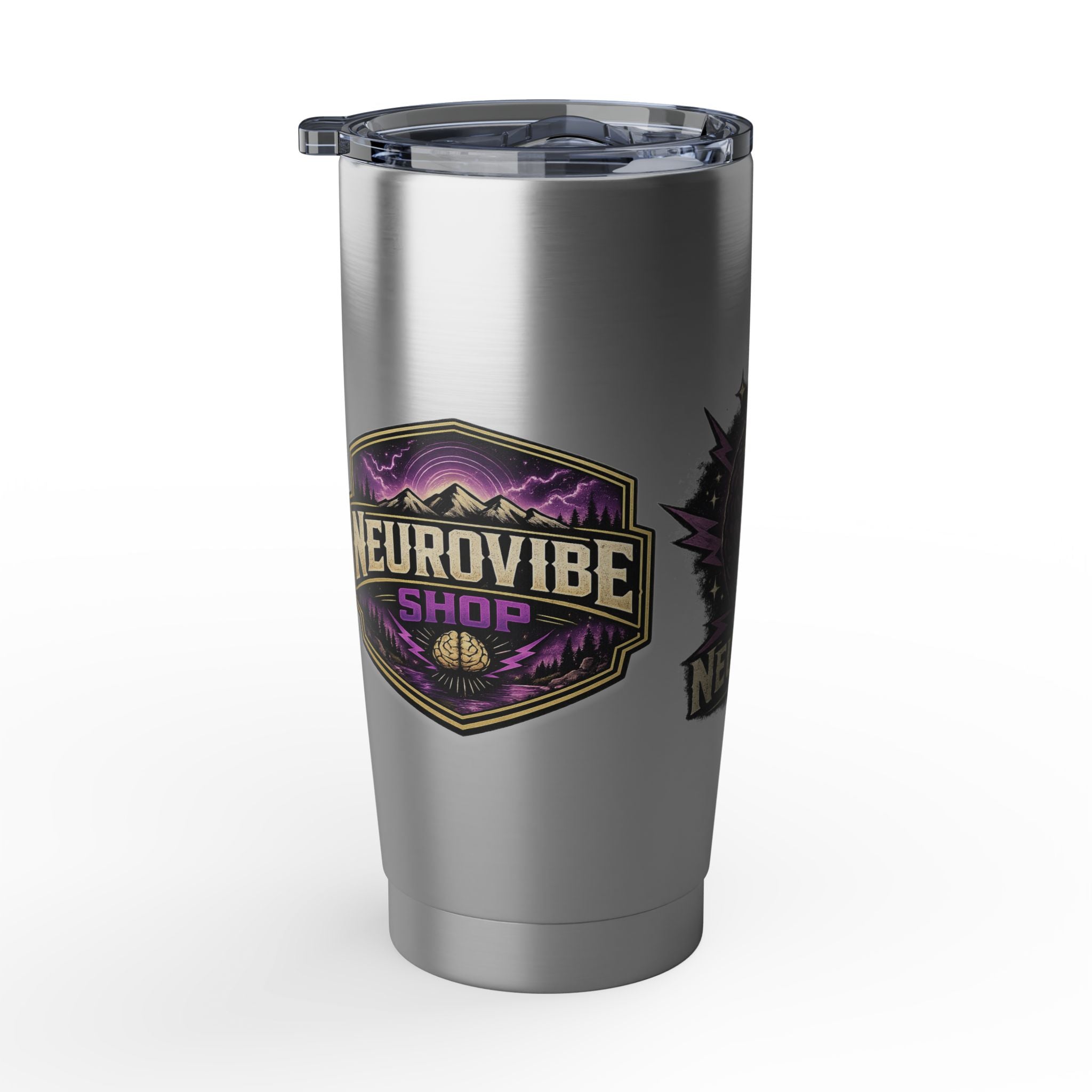 NeuroVibe Shop Ignite Your Mind 20oz Tumbler | Purple Lightning Brain Design | ADHD Autism Awareness Travel Mug | Neurodiversity Mental Health Gift