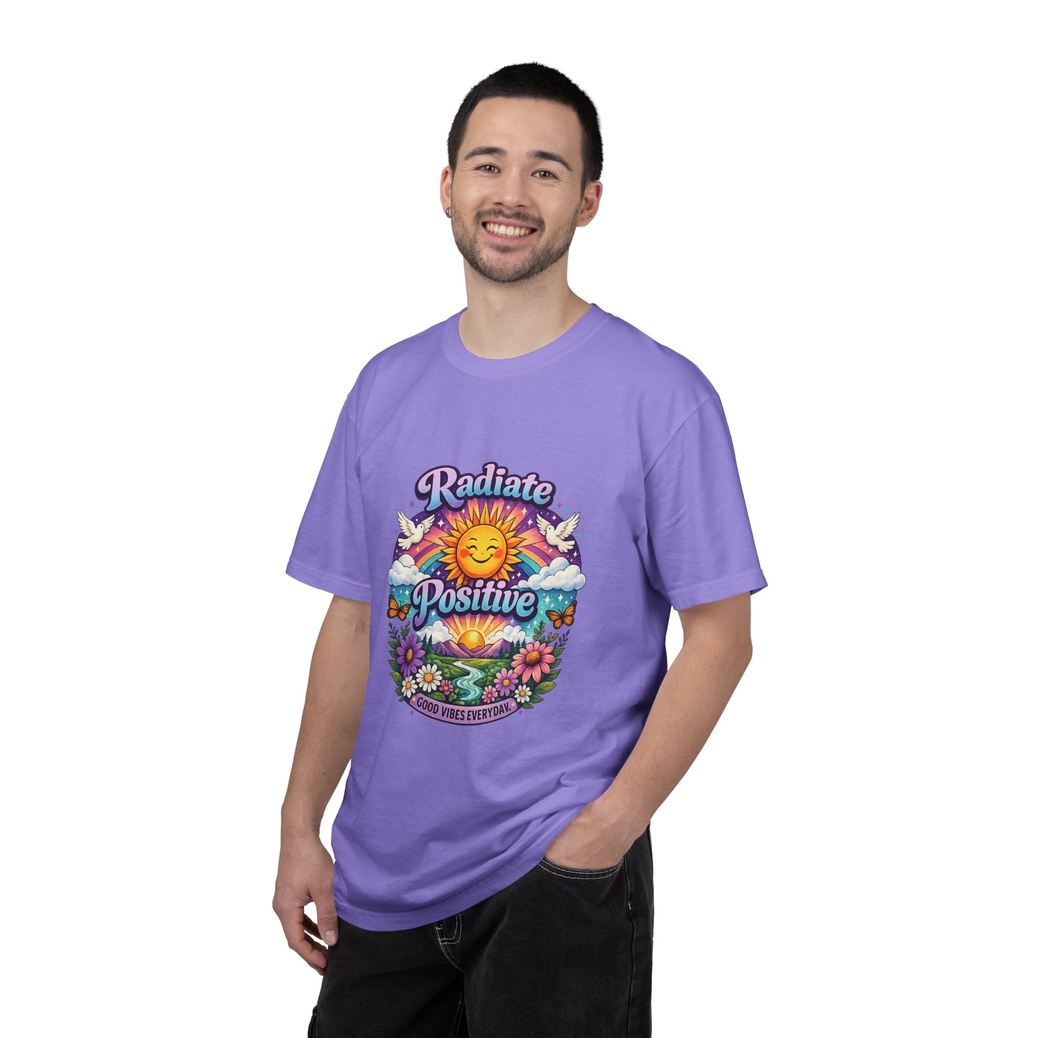 Radiate Positive Shirt – Groovy Purple & Teal Sunshine Floral Tee | Mental Health Awareness Gift