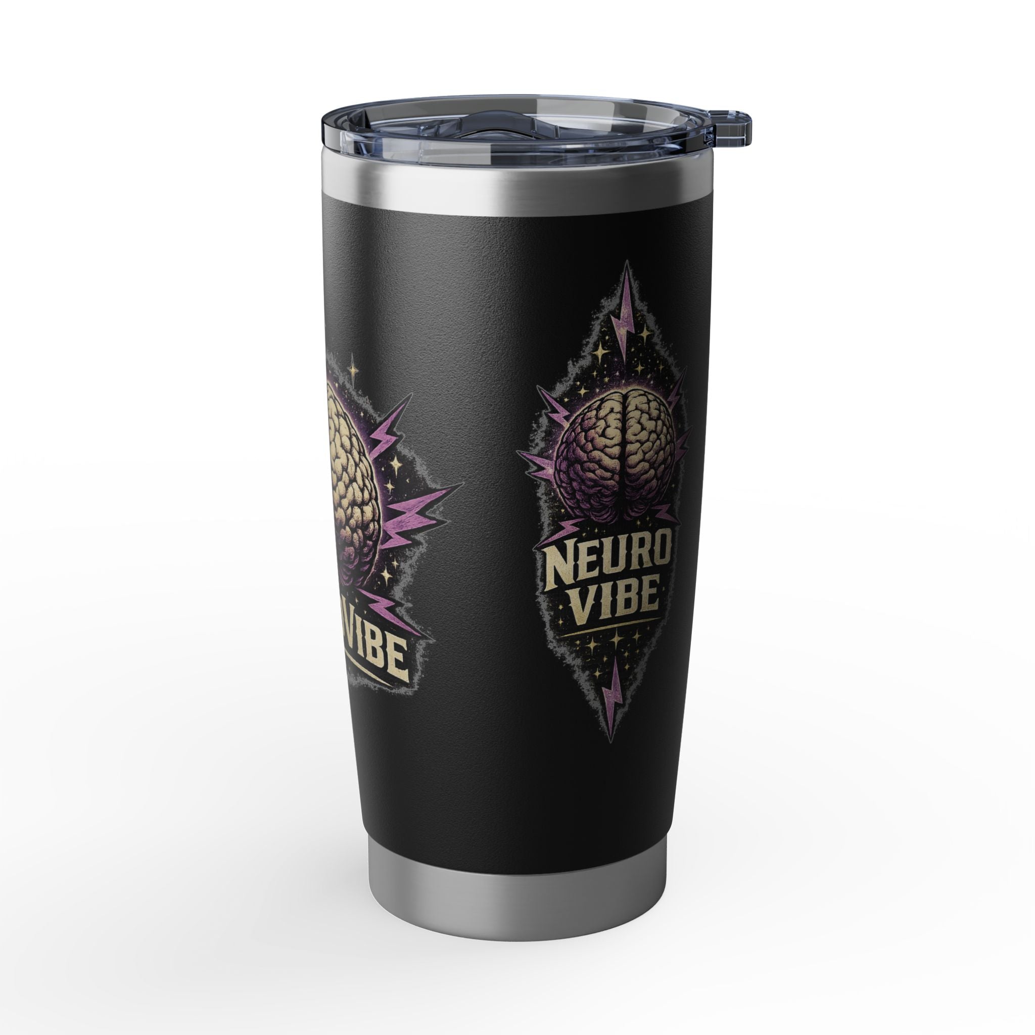 NeuroVibe Shop Ignite Your Mind 20oz Tumbler | Purple Lightning Brain Design | ADHD Autism Awareness Travel Mug | Neurodiversity Mental Health Gift