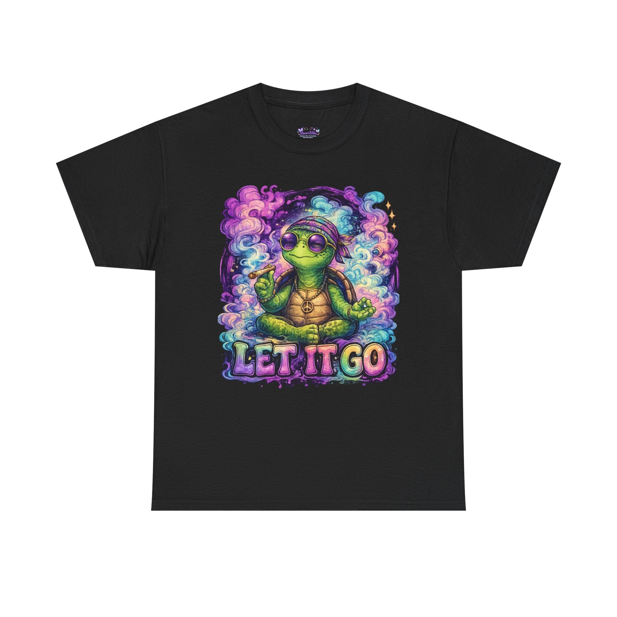 Let It Go Turtle T-Shirt | Chill Turtle Graphic Tee | Retro Hippie Turtle Shirt | Positive Vibes Relaxation Tee | Colorful Smoke Art Shirt