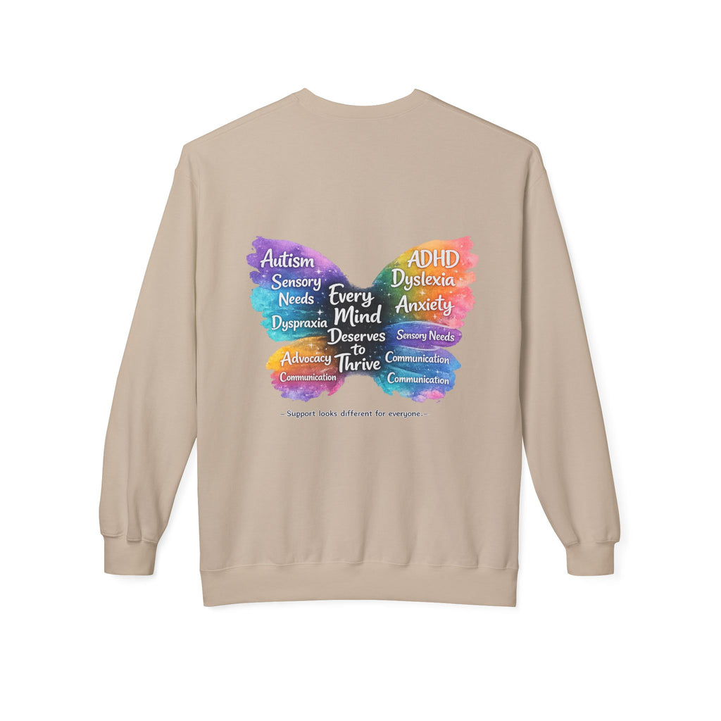 Different Needs Same Worth Crewneck | Special Needs Awareness Sweatshirt | Neurodiversity Acceptance Butterfly Sweatshirt | Inclusion Support Sweatshirt