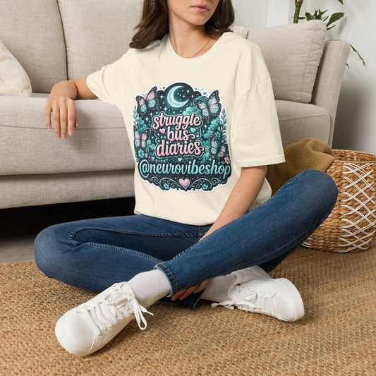 Struggle Bus Diaries Moon Shirt | Neurodivergent Mom Gift | ADHD Autism Awareness Tee | Butterfly Graphic Shirt | NeuroVibe Apparel