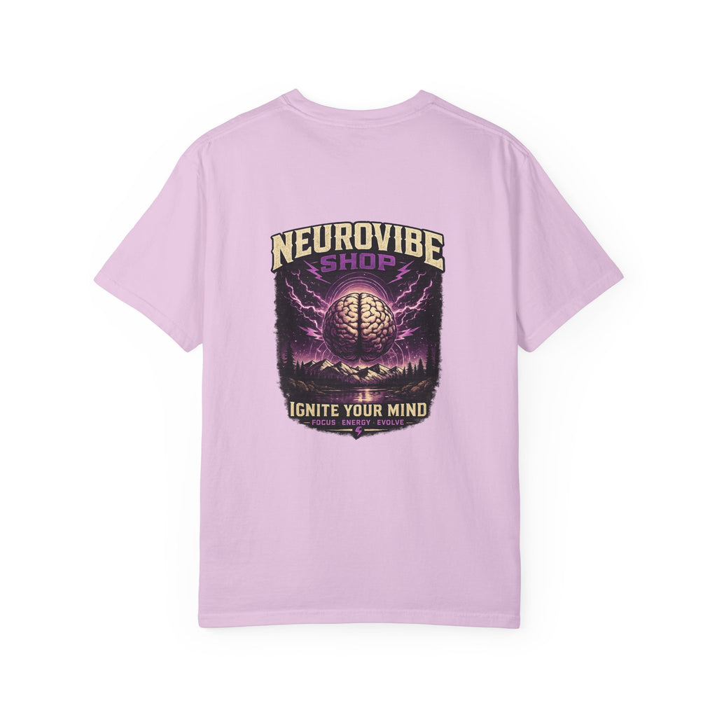 NeuroVibe Shop Ignite Your Mind T-Shirt | Purple Lightning Brain Graphic Tee | Neurodiversity Awareness Shirt | ADHD Autism Mental Health Support Apparel