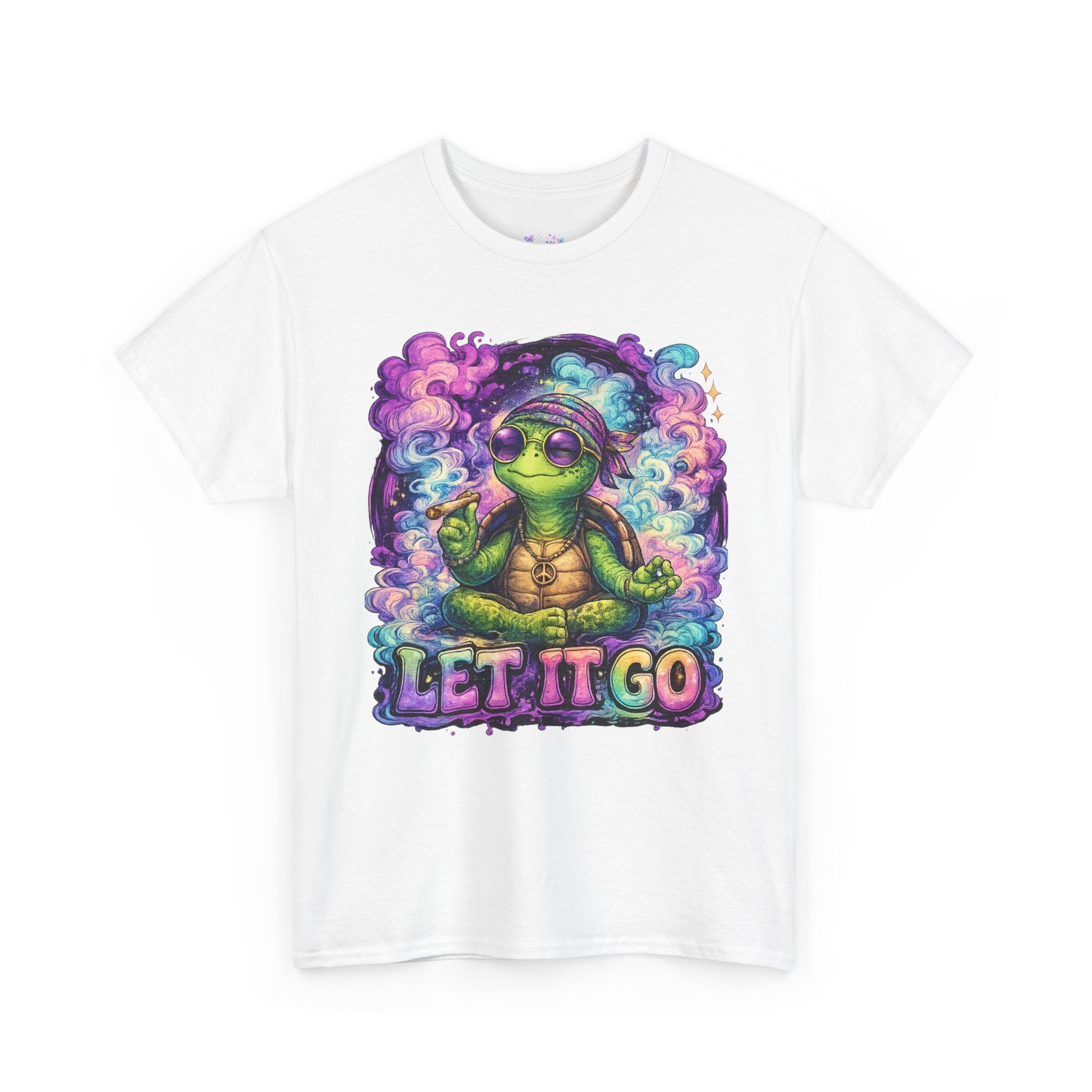Let It Go Turtle T-Shirt | Chill Turtle Graphic Tee | Retro Hippie Turtle Shirt | Positive Vibes Relaxation Tee | Colorful Smoke Art Shirt