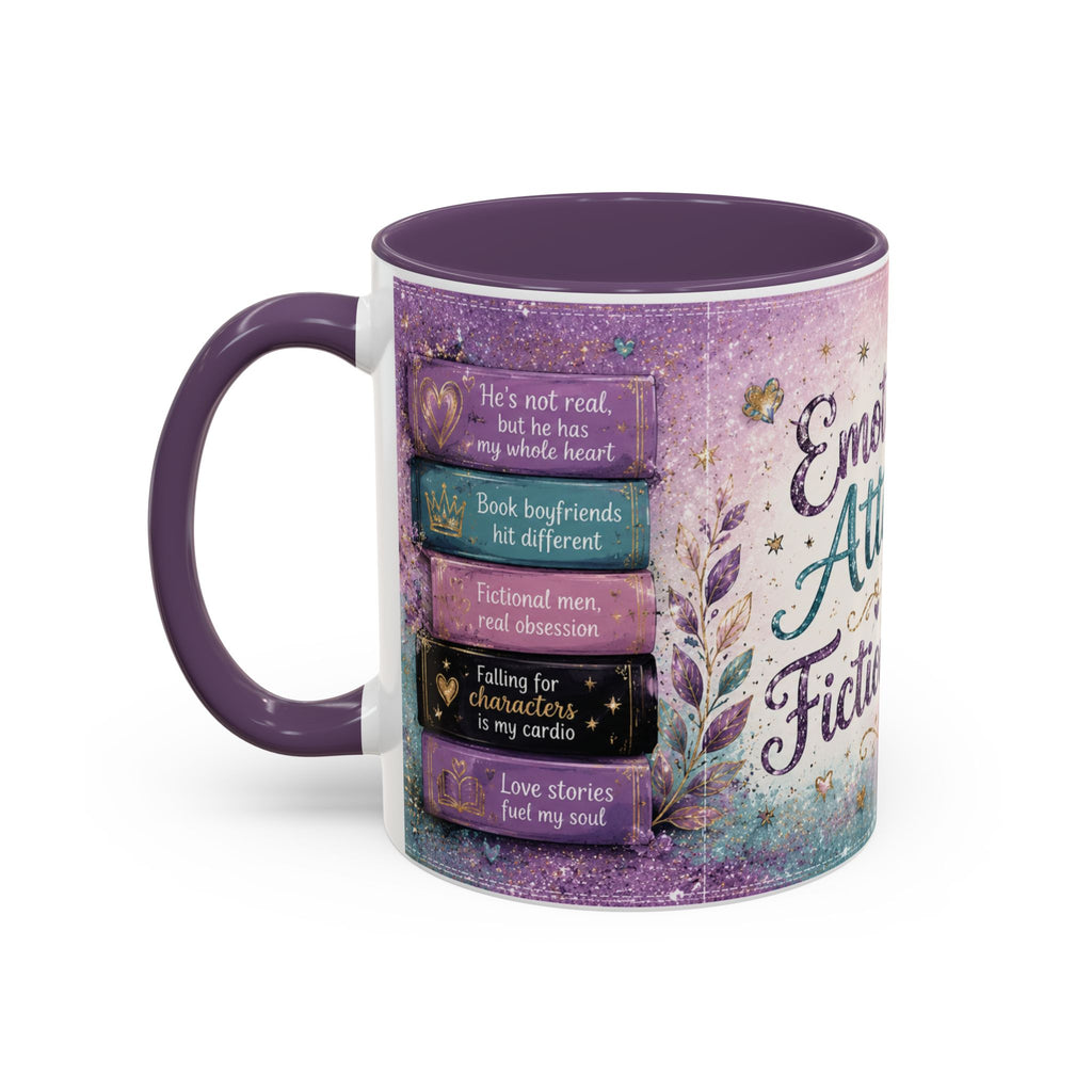 Emotionally Attached to Fictional Men Mug 💜 | Romance Reader Coffee Cup | NeuroVibe Shop™