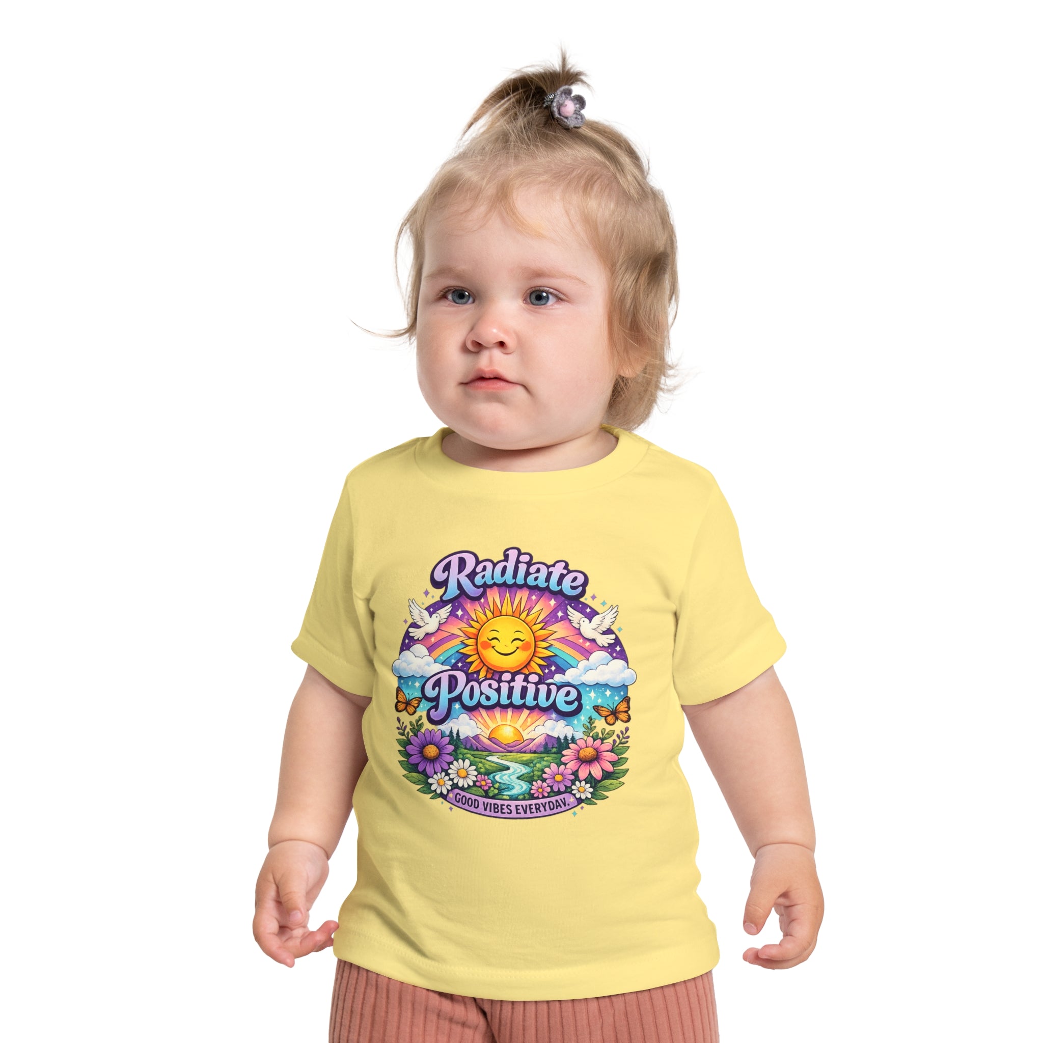 Radiate Positive Toddler T-Shirt – Purple Teal Sunshine Graphic Tee | Positive Vibes Kids Shirt | Inspirational Rainbow Toddler Clothing