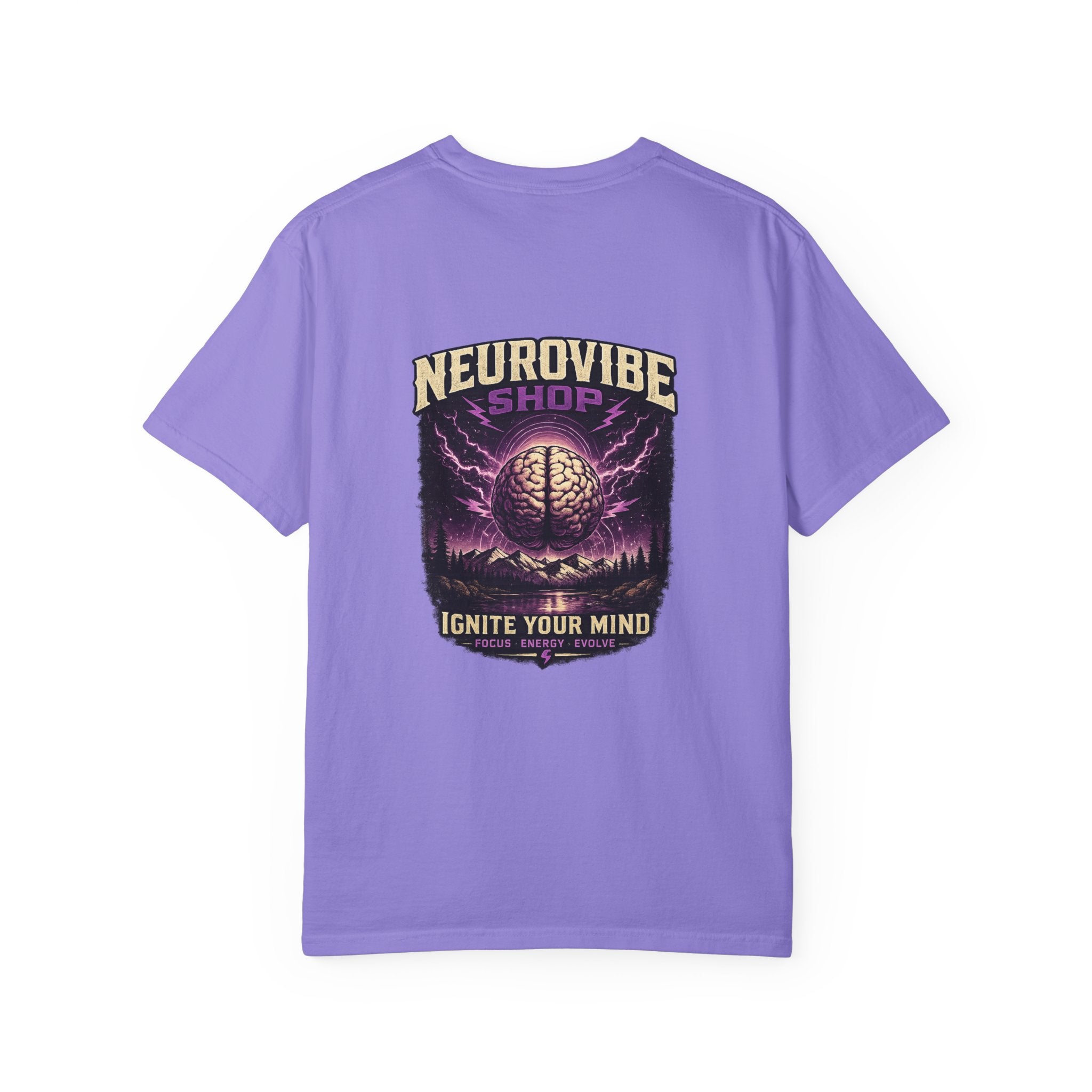 NeuroVibe Shop Ignite Your Mind T-Shirt | Purple Lightning Brain Graphic Tee | Neurodiversity Awareness Shirt | ADHD Autism Mental Health Support Apparel