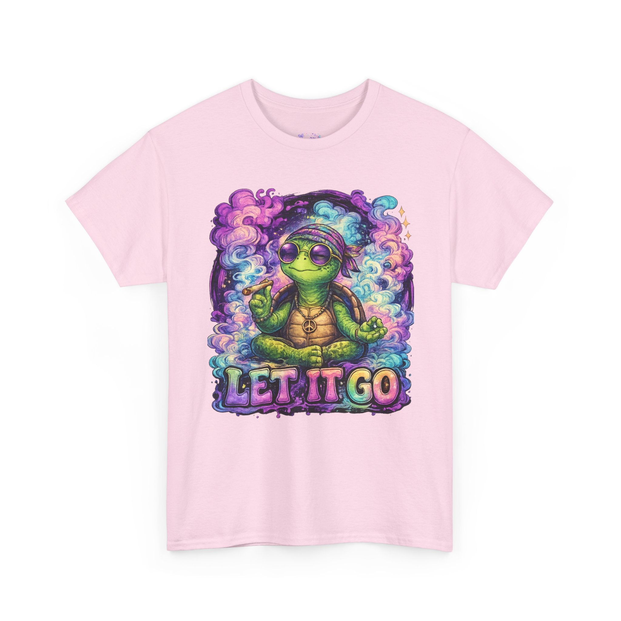 Let It Go Turtle T-Shirt | Chill Turtle Graphic Tee | Retro Hippie Turtle Shirt | Positive Vibes Relaxation Tee | Colorful Smoke Art Shirt