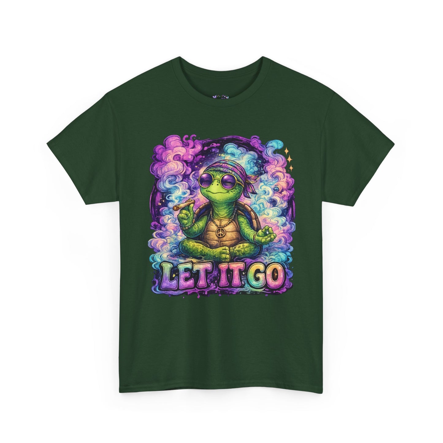 Let It Go Turtle T-Shirt | Chill Turtle Graphic Tee | Retro Hippie Turtle Shirt | Positive Vibes Relaxation Tee | Colorful Smoke Art Shirt