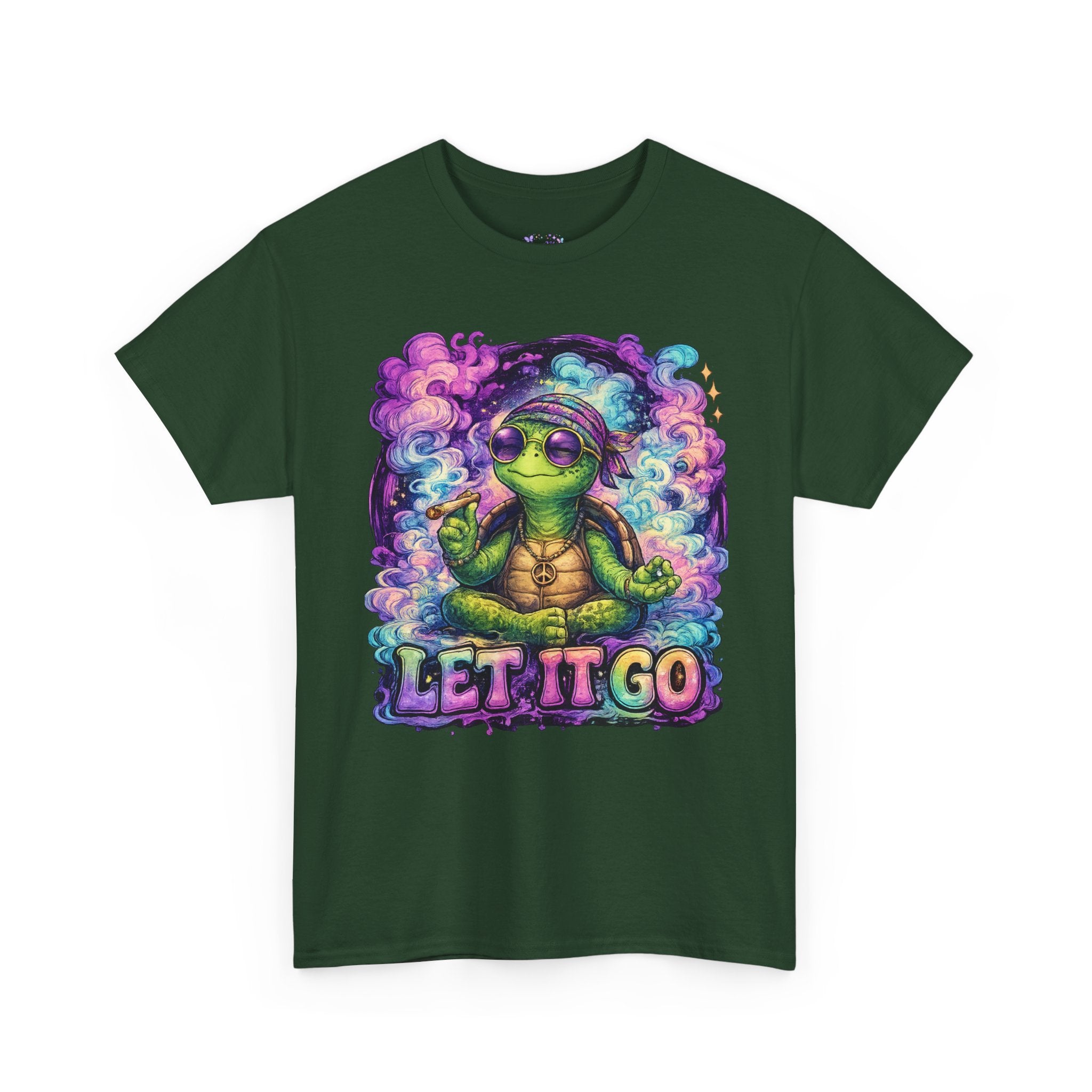 Let It Go Turtle T-Shirt | Chill Turtle Graphic Tee | Retro Hippie Turtle Shirt | Positive Vibes Relaxation Tee | Colorful Smoke Art Shirt