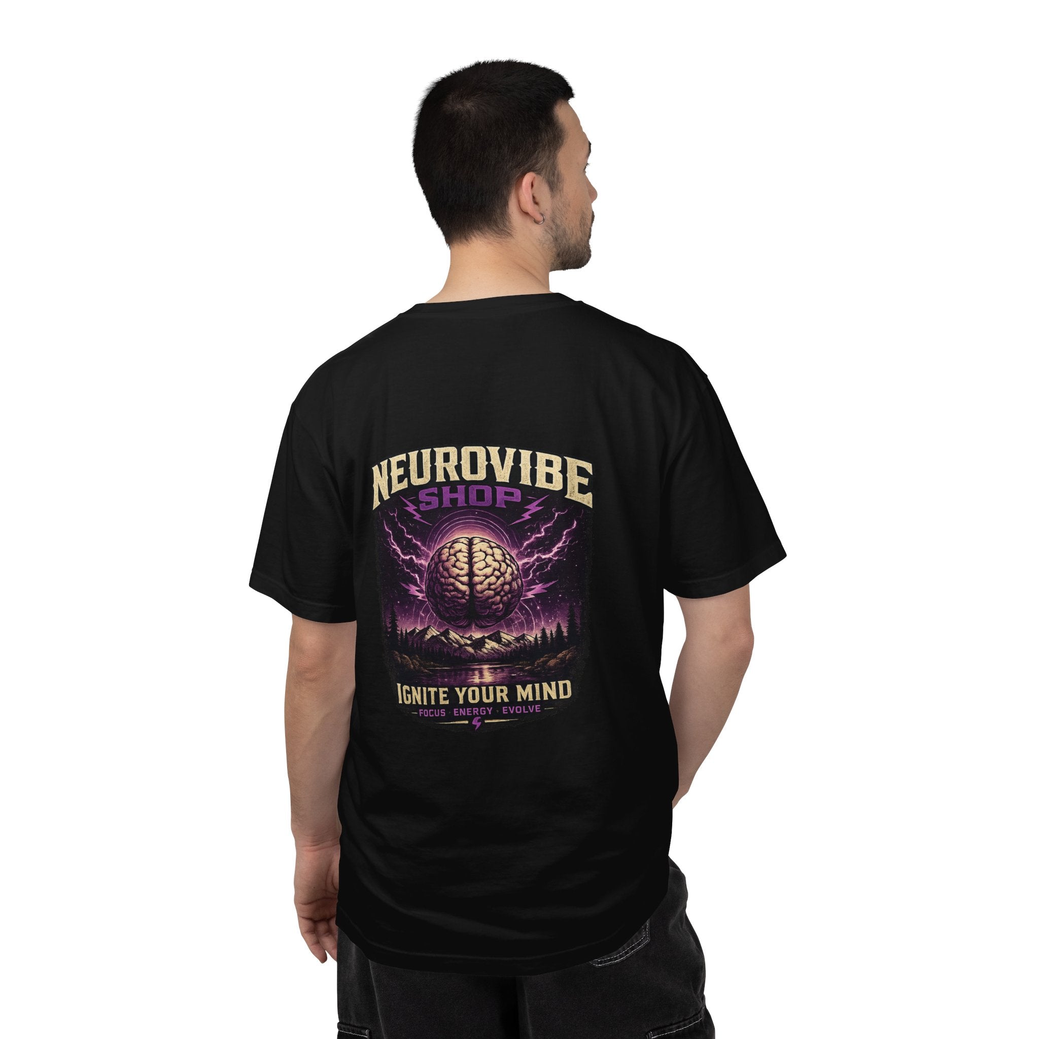 NeuroVibe Shop Ignite Your Mind T-Shirt | Purple Lightning Brain Graphic Tee | Neurodiversity Awareness Shirt | ADHD Autism Mental Health Support Apparel