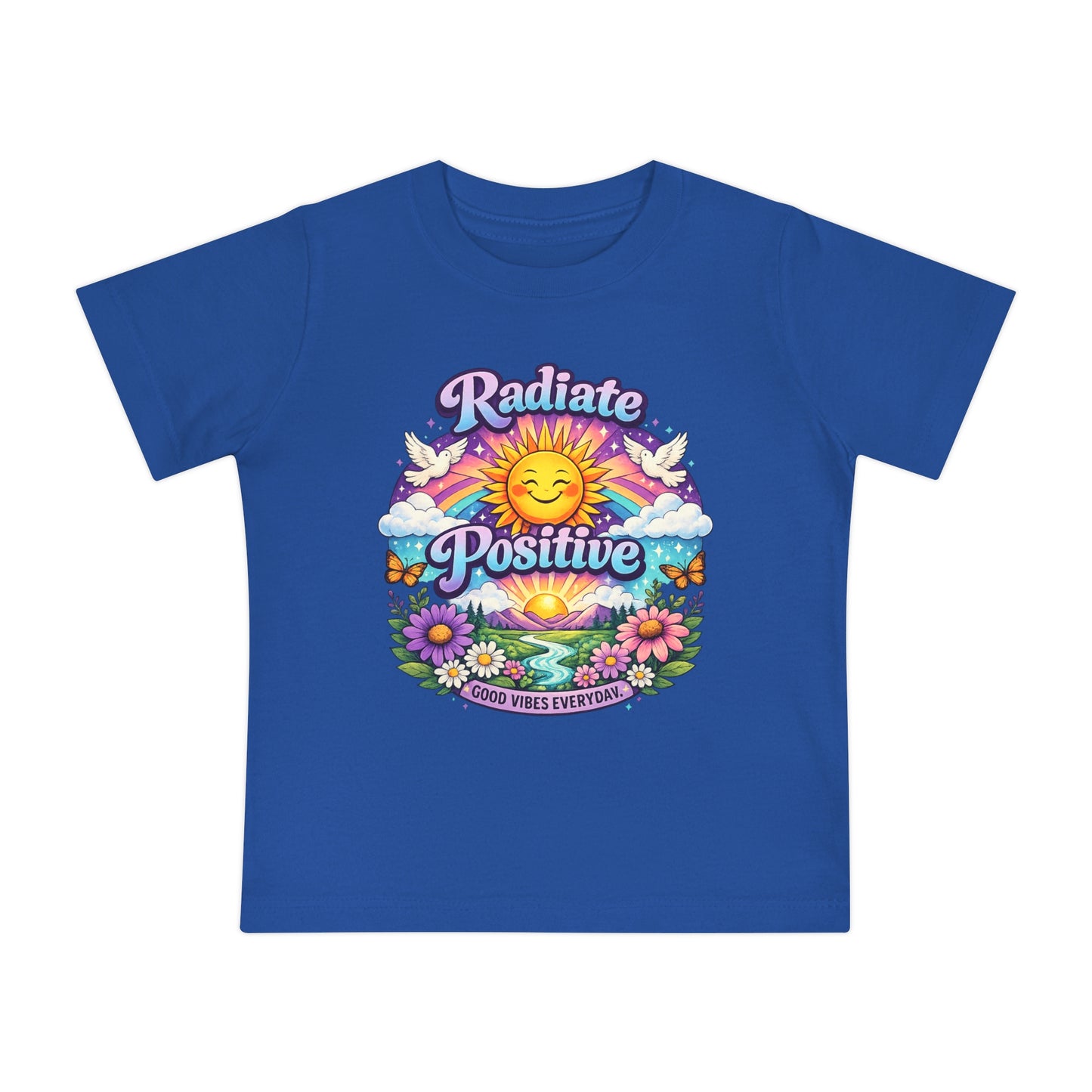 Radiate Positive Toddler T-Shirt – Purple Teal Sunshine Graphic Tee | Positive Vibes Kids Shirt | Inspirational Rainbow Toddler Clothing