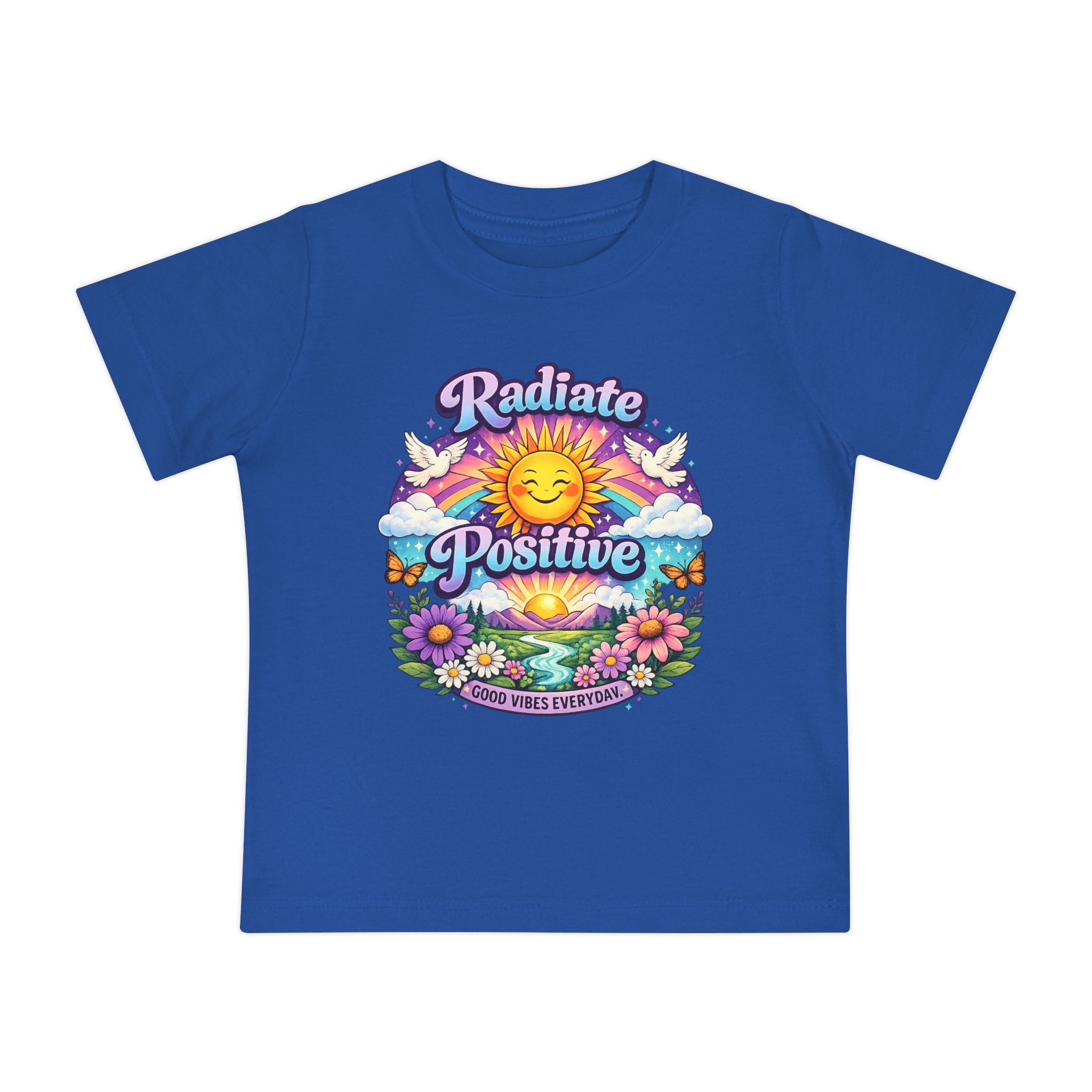 Radiate Positive Toddler T-Shirt – Purple Teal Sunshine Graphic Tee | Positive Vibes Kids Shirt | Inspirational Rainbow Toddler Clothing