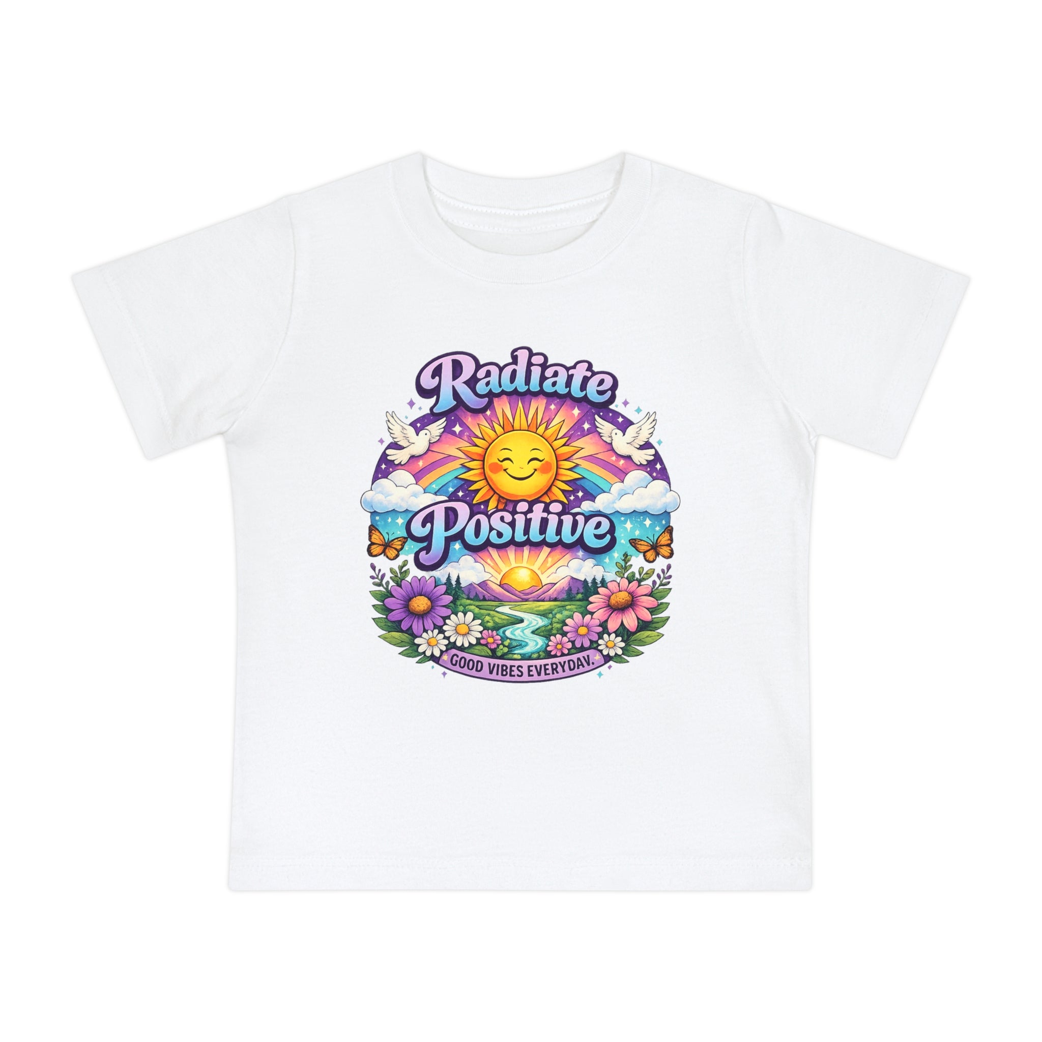 Radiate Positive Toddler T-Shirt – Purple Teal Sunshine Graphic Tee | Positive Vibes Kids Shirt | Inspirational Rainbow Toddler Clothing