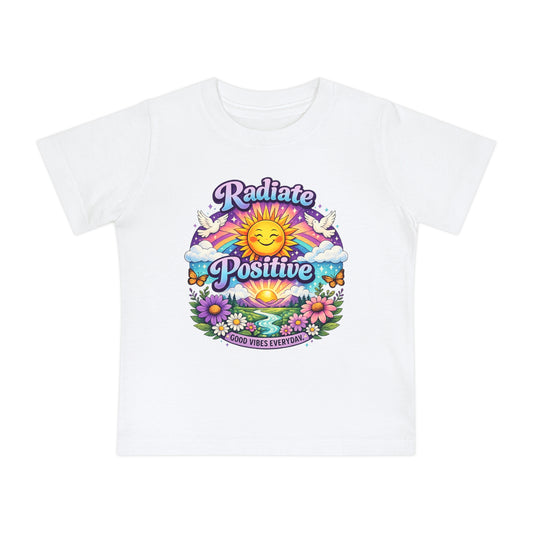 Radiate Positive Toddler T-Shirt – Purple Teal Sunshine Graphic Tee | Positive Vibes Kids Shirt | Inspirational Rainbow Toddler Clothing