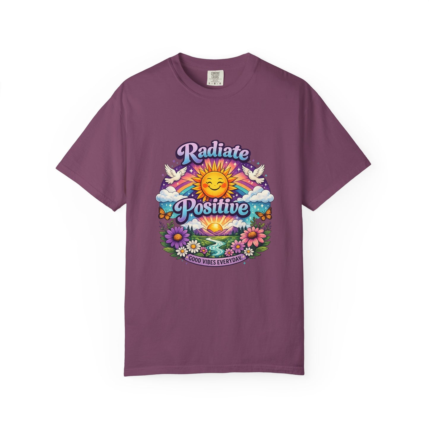 Radiate Positive Shirt – Groovy Purple & Teal Sunshine Floral Tee | Mental Health Awareness Gift