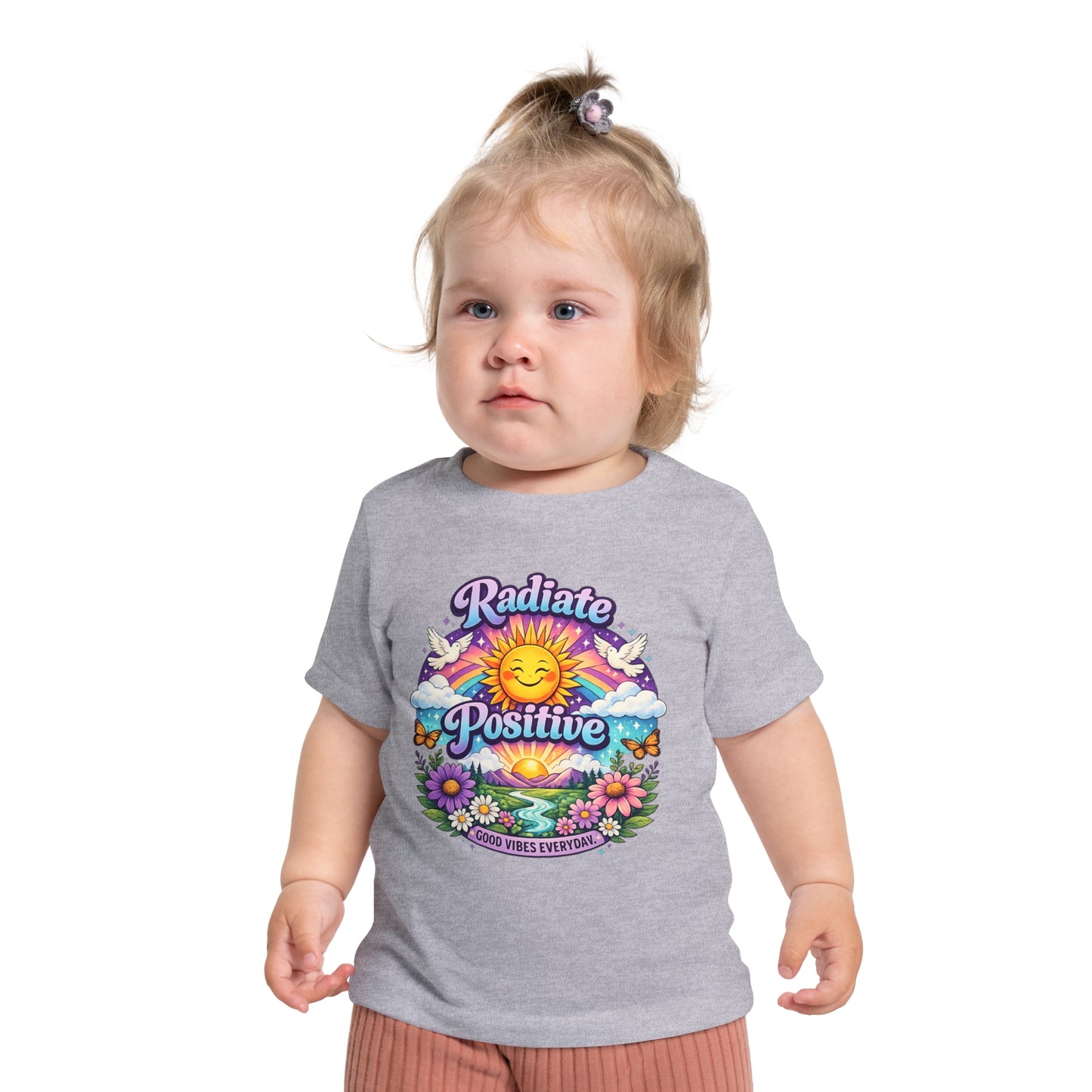 Radiate Positive Toddler T-Shirt – Purple Teal Sunshine Graphic Tee | Positive Vibes Kids Shirt | Inspirational Rainbow Toddler Clothing