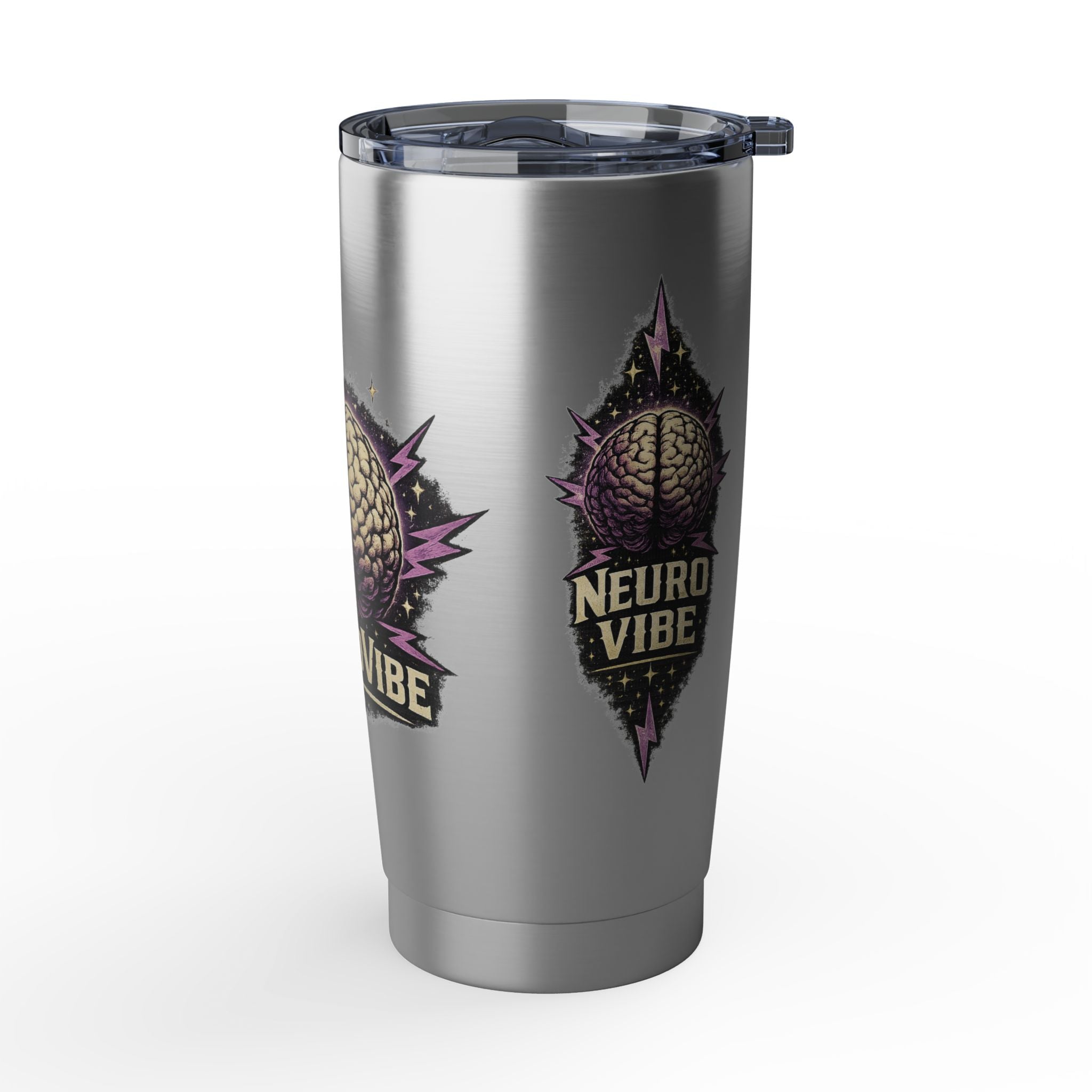 NeuroVibe Shop Ignite Your Mind 20oz Tumbler | Purple Lightning Brain Design | ADHD Autism Awareness Travel Mug | Neurodiversity Mental Health Gift