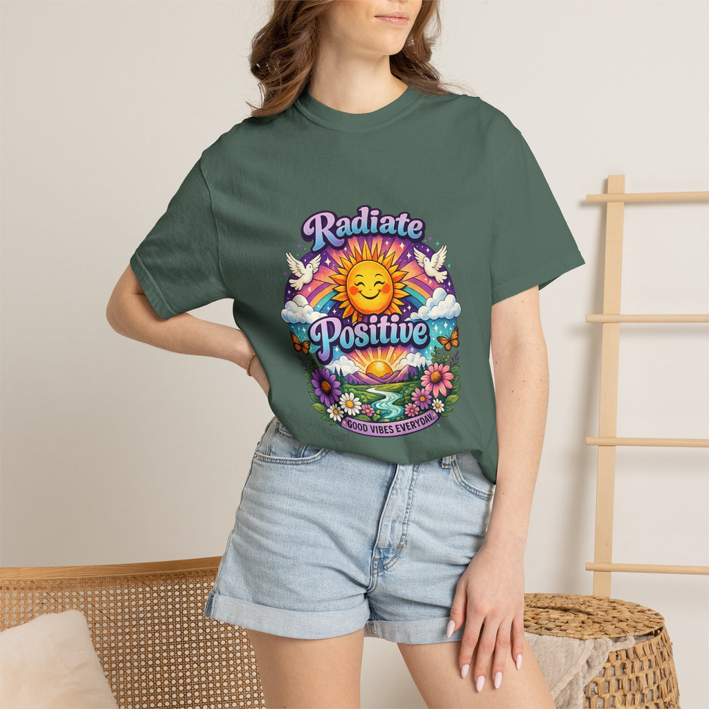 Radiate Positive Shirt – Groovy Purple & Teal Sunshine Floral Tee | Mental Health Awareness Gift