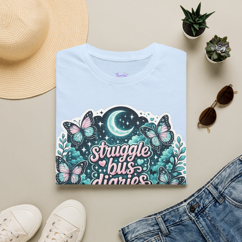 Struggle Bus Diaries Moon Shirt | Neurodivergent Mom Gift | ADHD Autism Awareness Tee | Butterfly Graphic Shirt | NeuroVibe Apparel