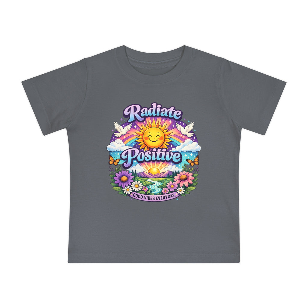 Radiate Positive Toddler T-Shirt – Purple Teal Sunshine Graphic Tee | Positive Vibes Kids Shirt | Inspirational Rainbow Toddler Clothing