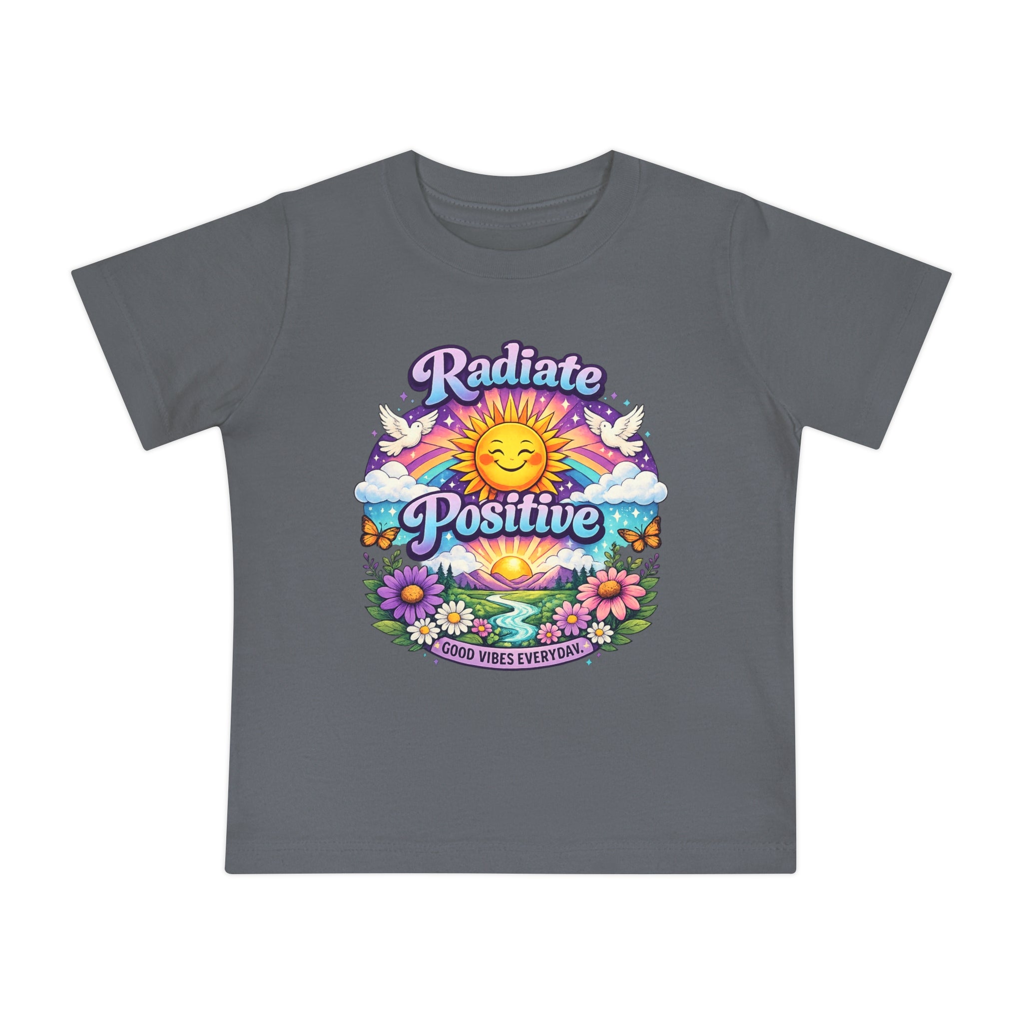 Radiate Positive Toddler T-Shirt – Purple Teal Sunshine Graphic Tee | Positive Vibes Kids Shirt | Inspirational Rainbow Toddler Clothing