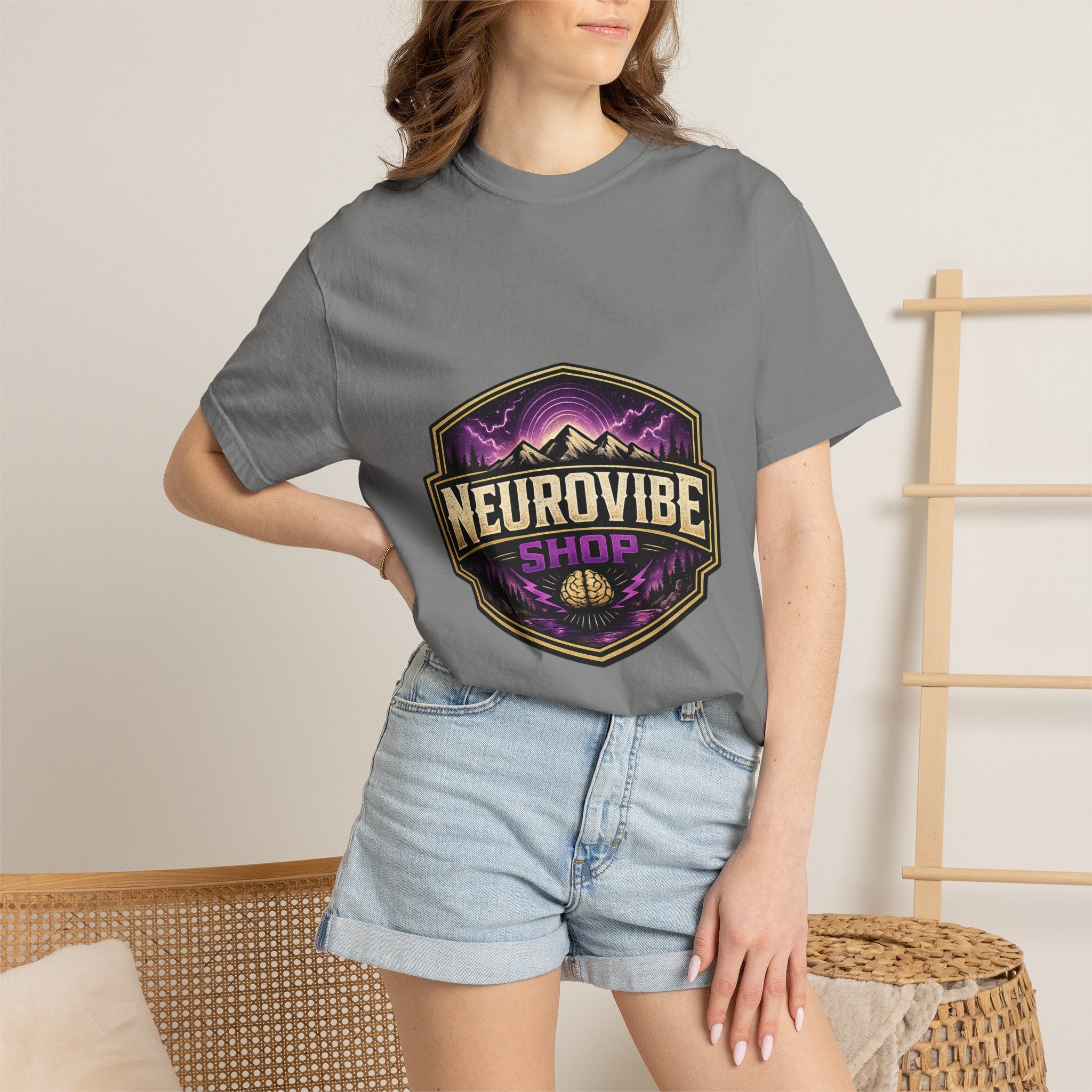 NeuroVibe Shop Ignite Your Mind T-Shirt | Purple Lightning Brain Graphic Tee | Neurodiversity Awareness Shirt | ADHD Autism Mental Health Support Apparel