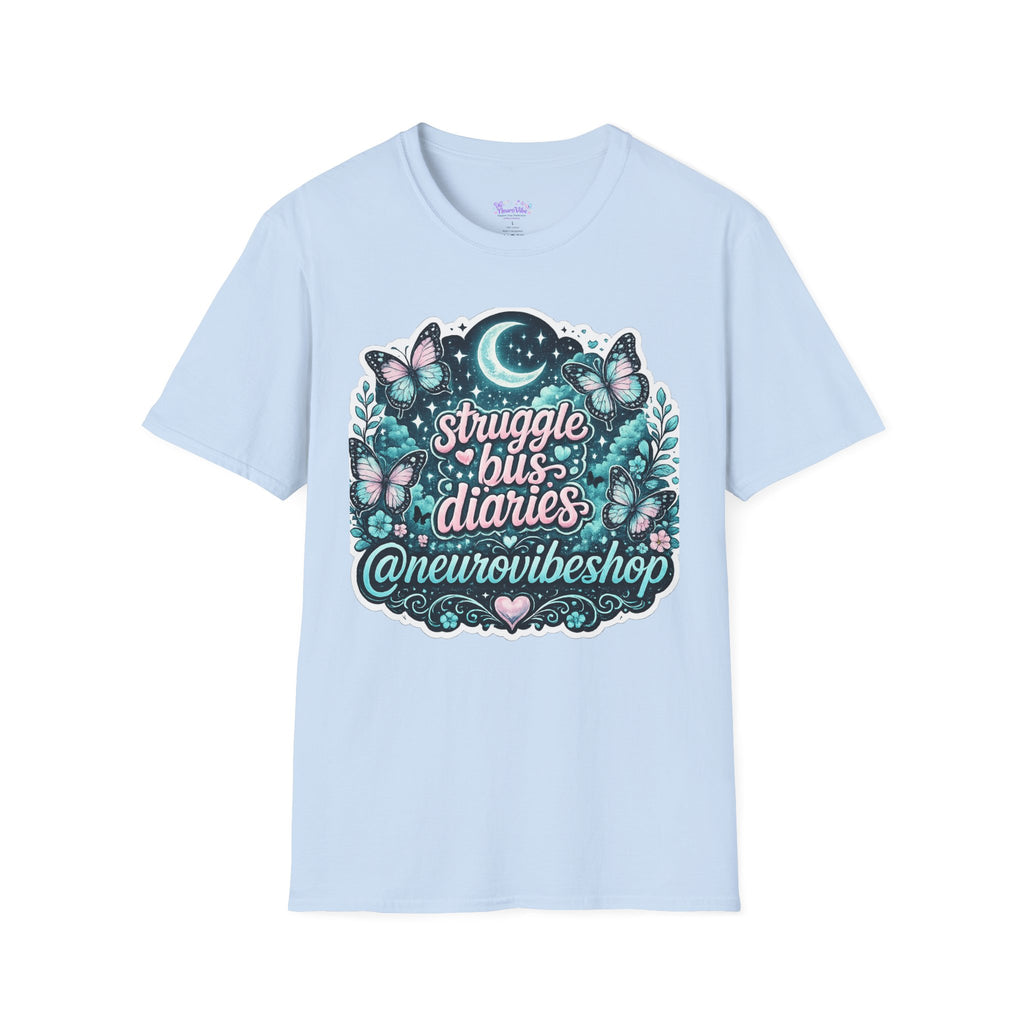 Struggle Bus Diaries Moon Shirt | Neurodivergent Mom Gift | ADHD Autism Awareness Tee | Butterfly Graphic Shirt | NeuroVibe Apparel