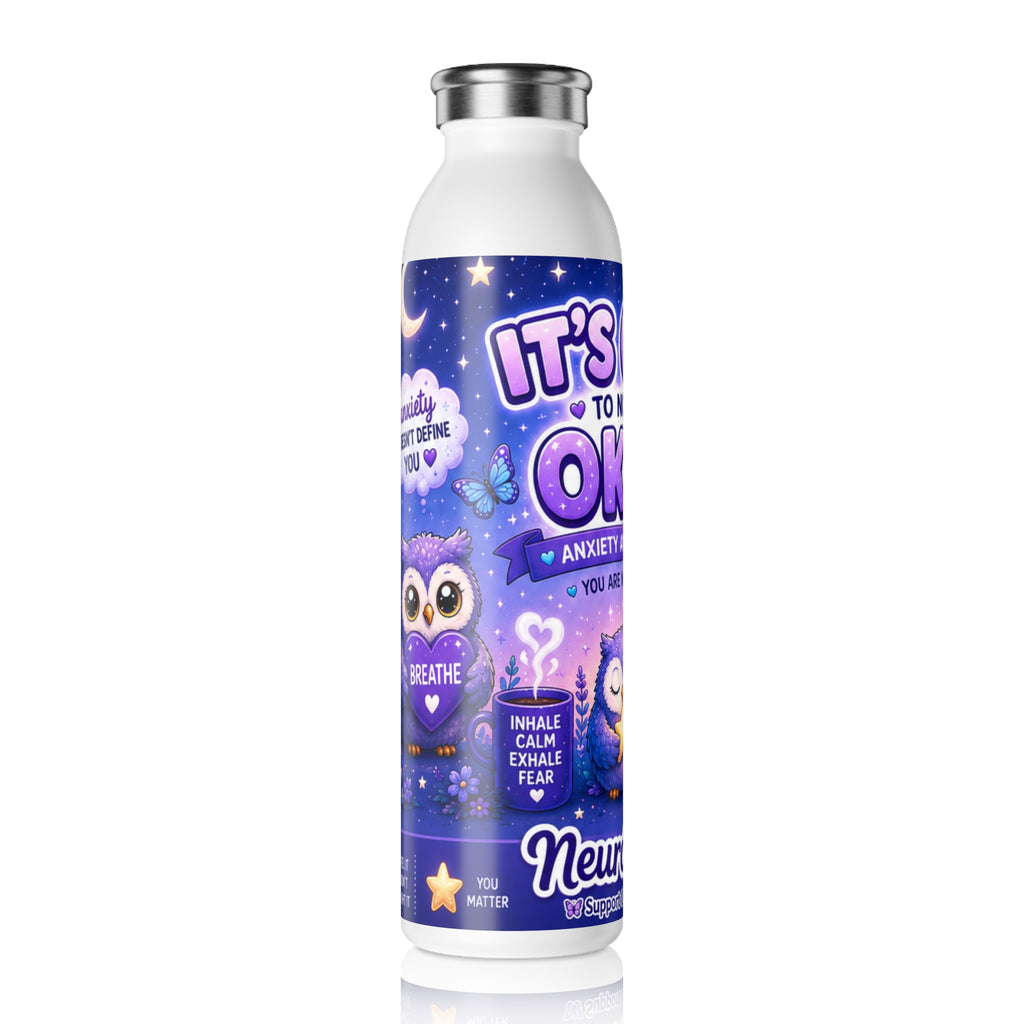 NeuroVibe Anxiety Awareness Water Bottle | “It’s Okay to Not Be Okay” Owl Mental Health Tumbler | NeuroVibe Shop™