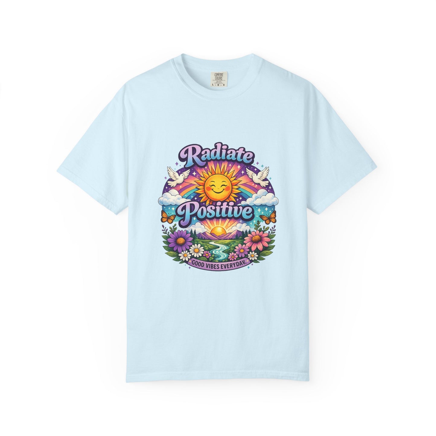 Radiate Positive Shirt – Groovy Purple & Teal Sunshine Floral Tee | Mental Health Awareness Gift