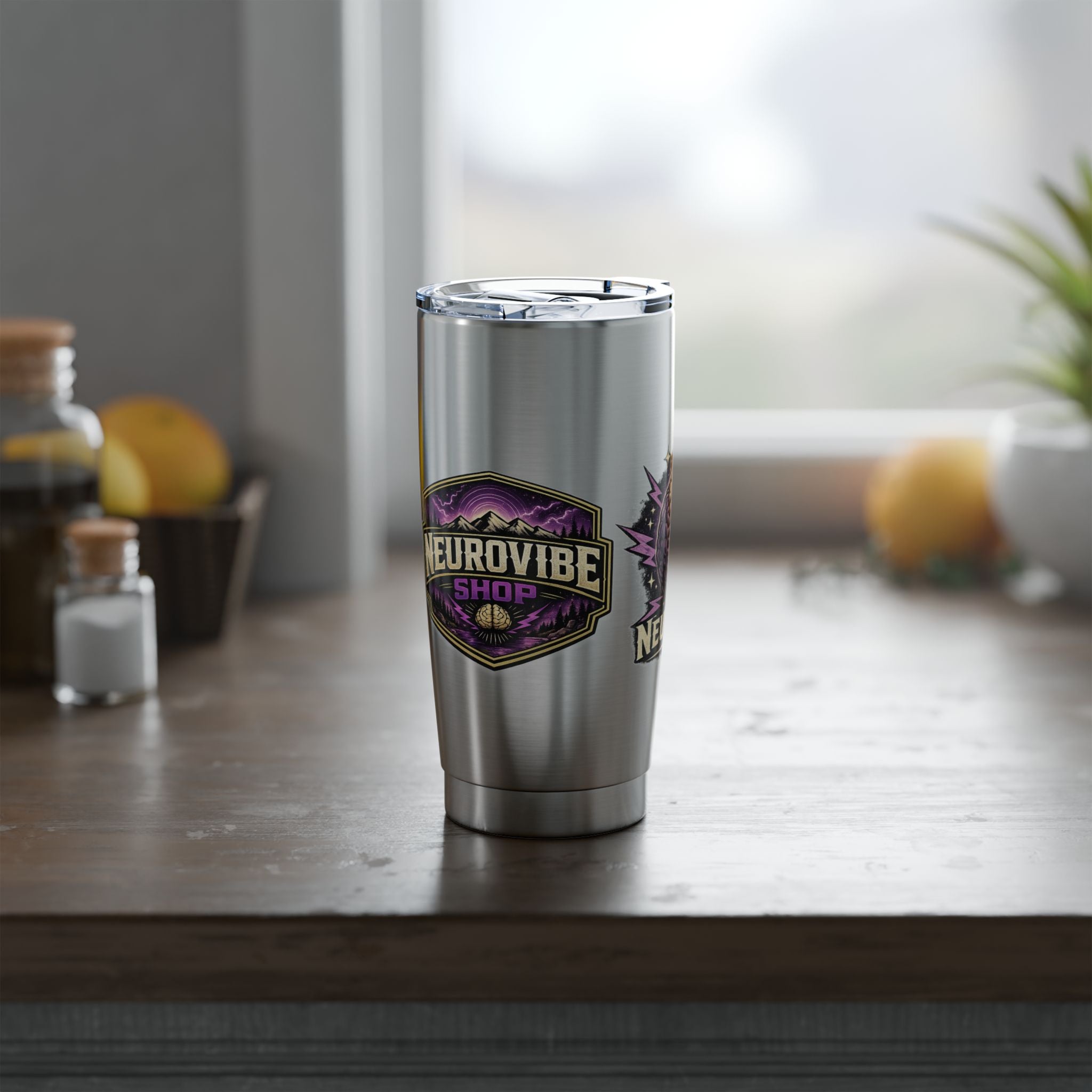 NeuroVibe Shop Ignite Your Mind 20oz Tumbler | Purple Lightning Brain Design | ADHD Autism Awareness Travel Mug | Neurodiversity Mental Health Gift