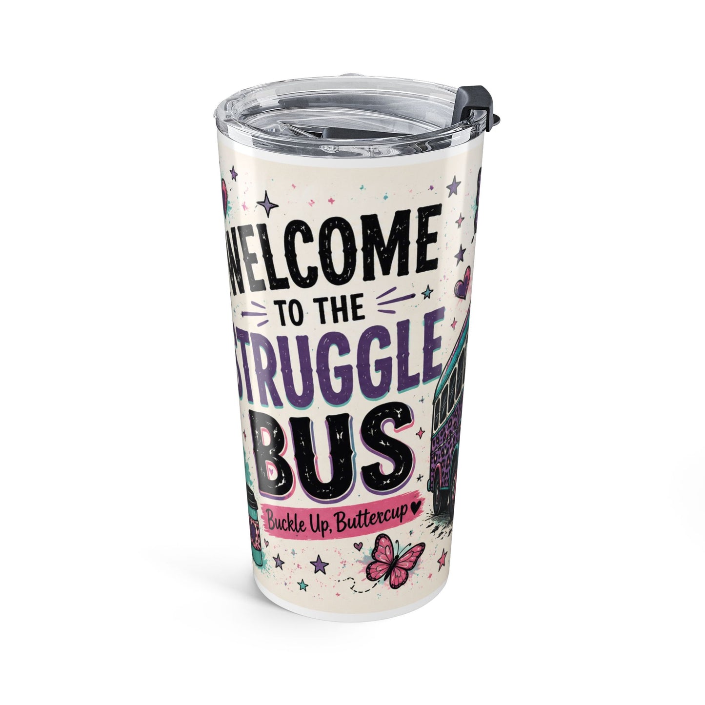 Struggle Bus 20oz Skinny Tumbler | Neurodivergent Mom Gift | Caffeine Copilot Travel Cup | NeuroVibe Collection