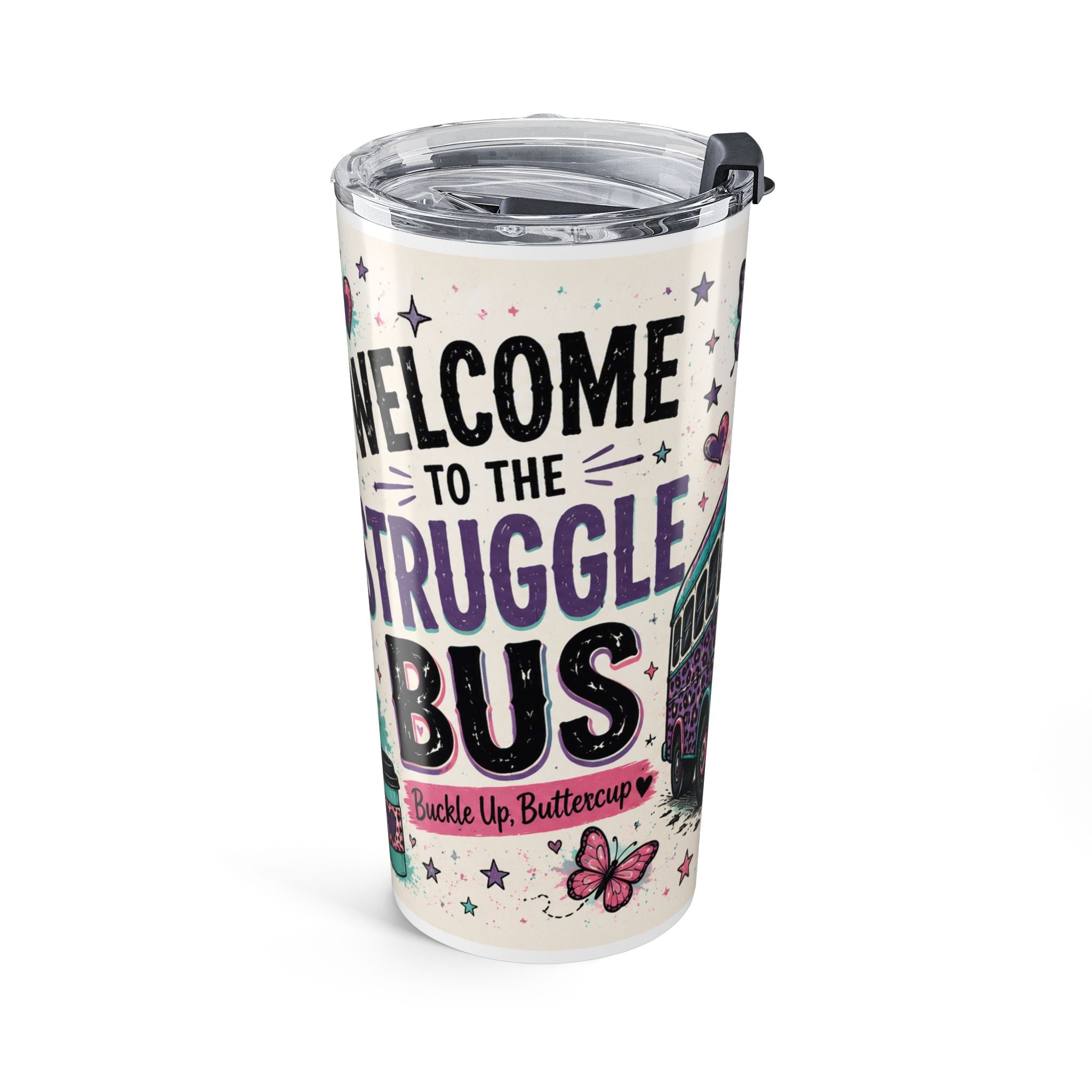 Struggle Bus 20oz Skinny Tumbler | Neurodivergent Mom Gift | Caffeine Copilot Travel Cup | NeuroVibe Collection