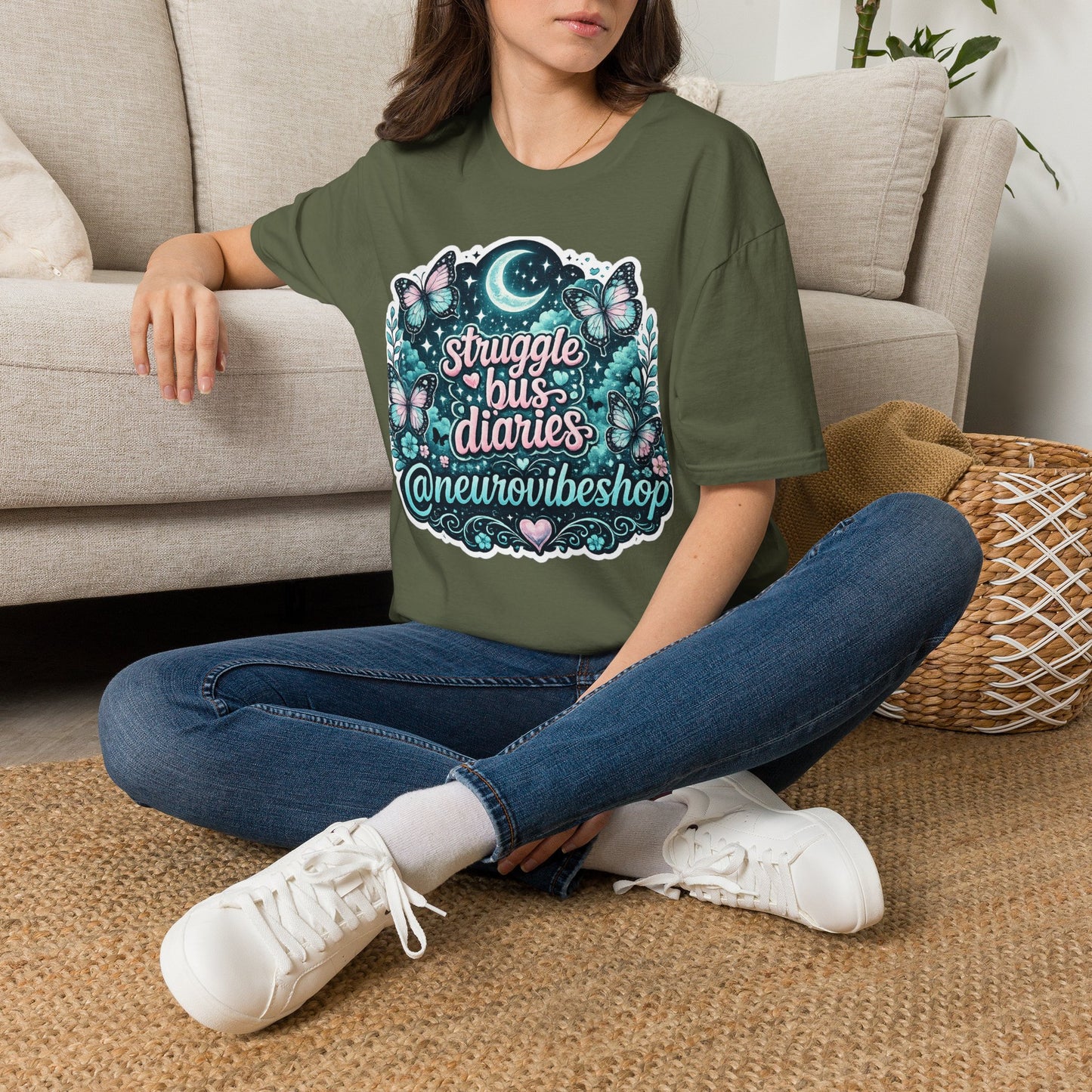 Struggle Bus Diaries Moon Shirt | Neurodivergent Mom Gift | ADHD Autism Awareness Tee | Butterfly Graphic Shirt | NeuroVibe Apparel