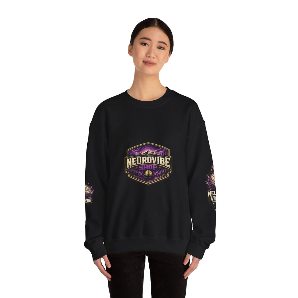 NeuroVibe Shop Ignite Your Mind Crewneck Sweatshirt | Purple Lightning Brain Graphic | Neurodiversity Awareness Pullover | Motivational Mental Health Apparel