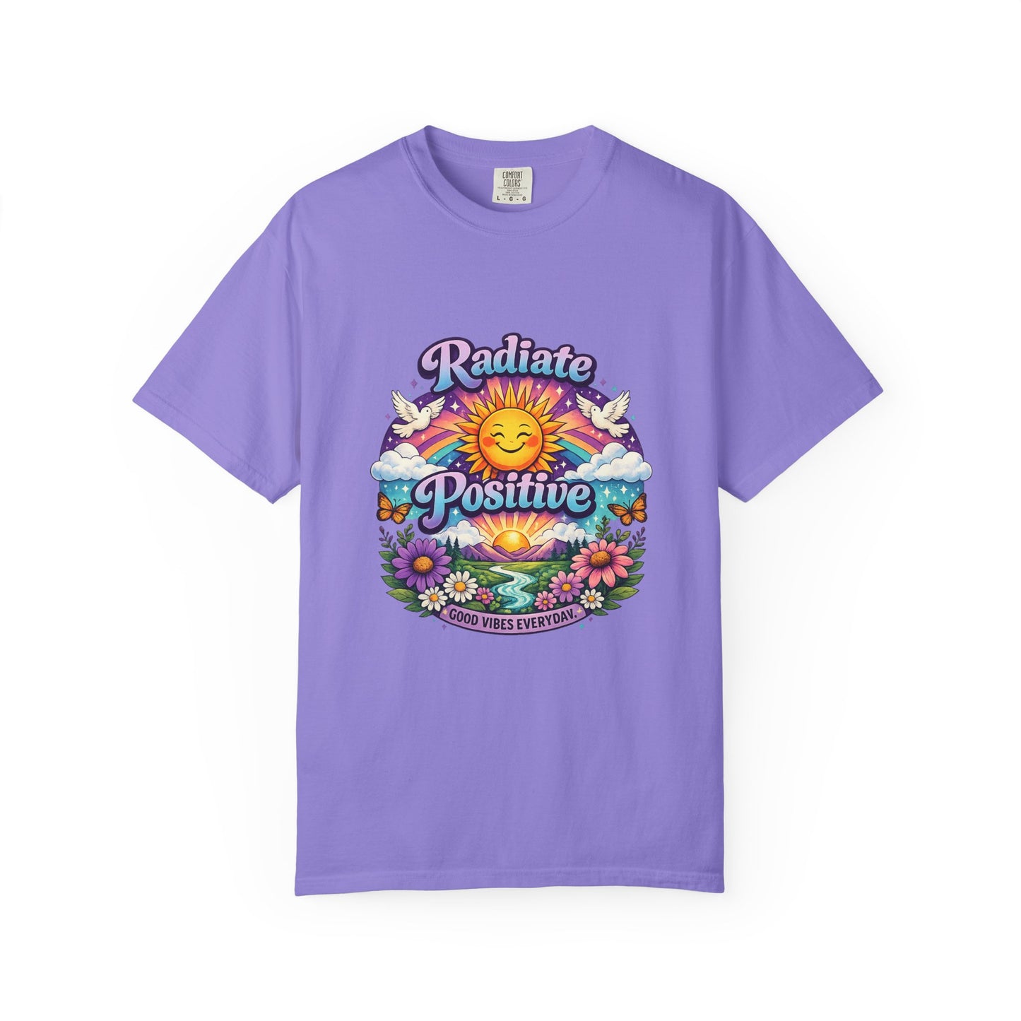 Radiate Positive Shirt – Groovy Purple & Teal Sunshine Floral Tee | Mental Health Awareness Gift
