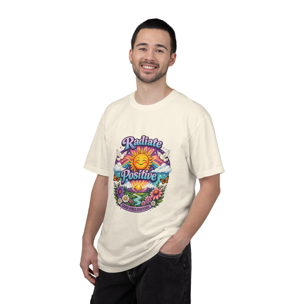 Radiate Positive Shirt – Groovy Purple & Teal Sunshine Floral Tee | Mental Health Awareness Gift