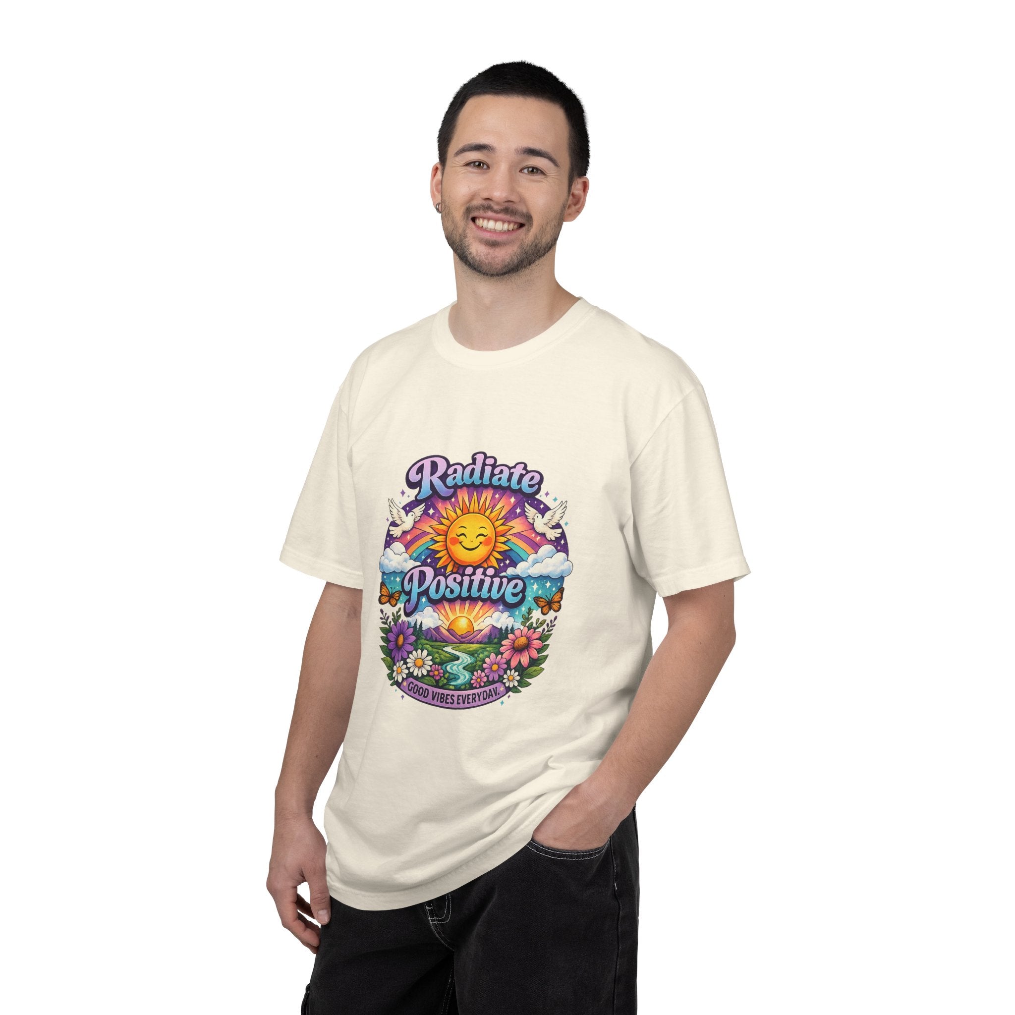Radiate Positive Shirt – Groovy Purple & Teal Sunshine Floral Tee | Mental Health Awareness Gift