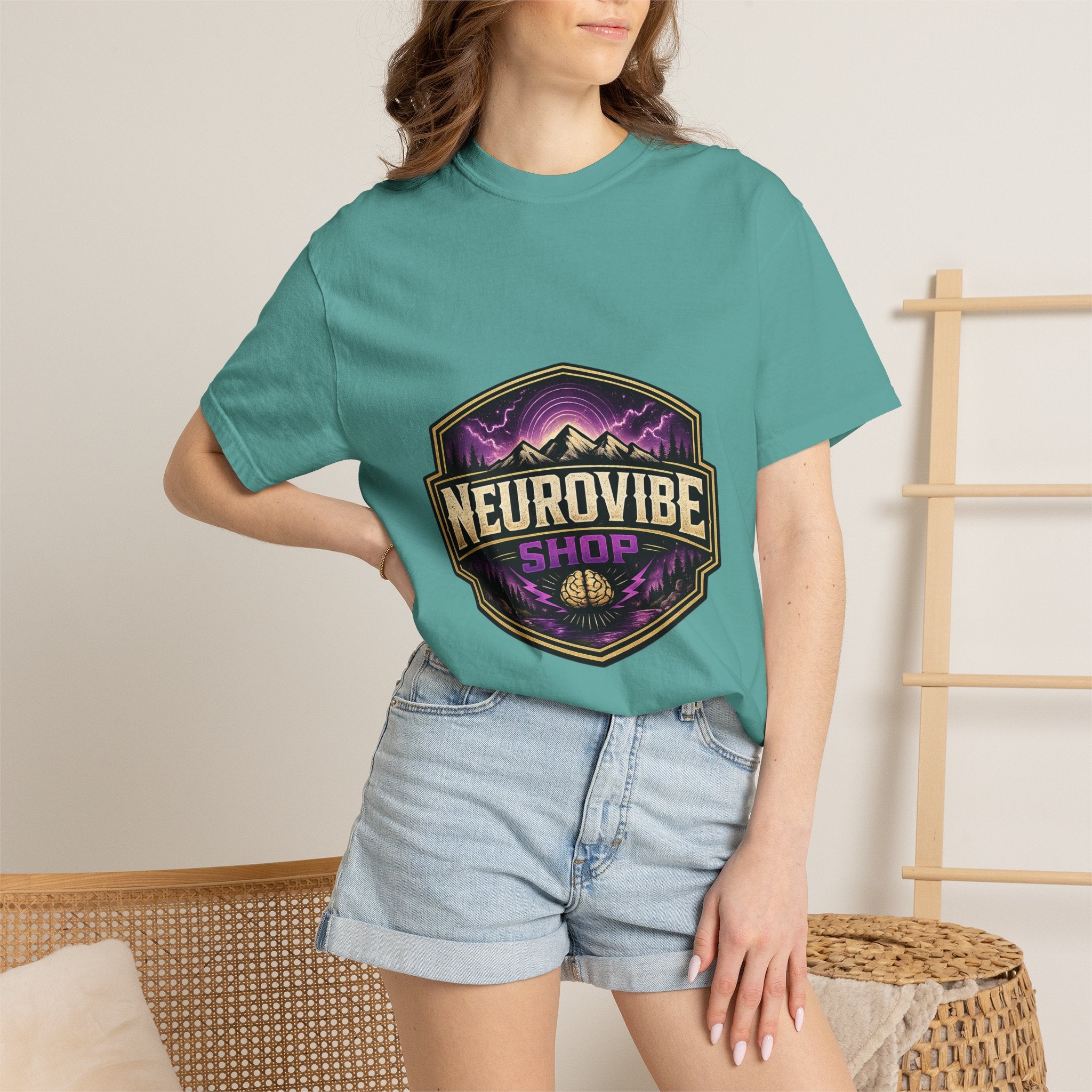 NeuroVibe Shop Ignite Your Mind T-Shirt | Purple Lightning Brain Graphic Tee | Neurodiversity Awareness Shirt | ADHD Autism Mental Health Support Apparel