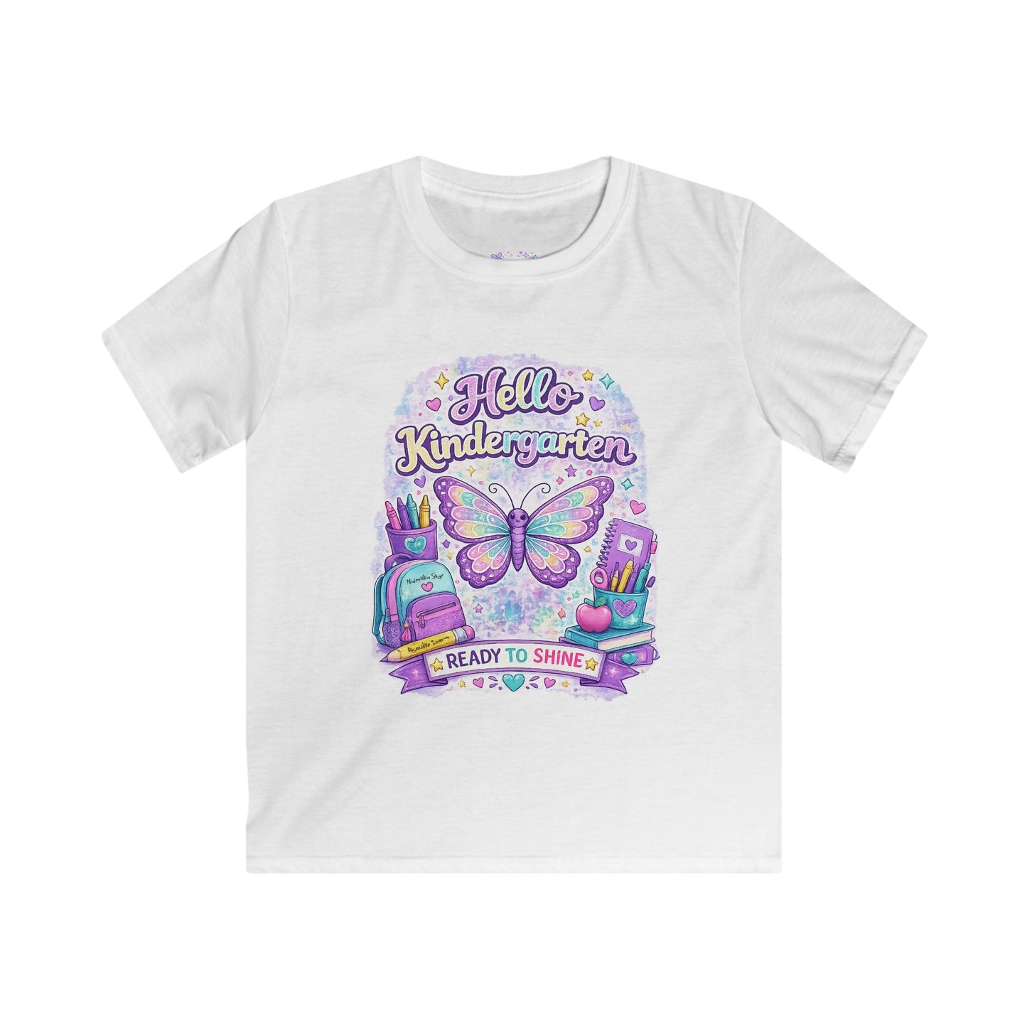 Hello Kindergarten Ready to Shine T-Shirt | Butterfly First Day of School Shirt | Kindergarten Back to School Tee 🦋🎒📚💜
