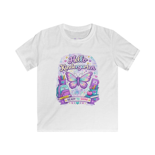Hello Kindergarten Ready to Shine T-Shirt | Butterfly First Day of School Shirt | Kindergarten Back to School Tee 🦋🎒📚💜