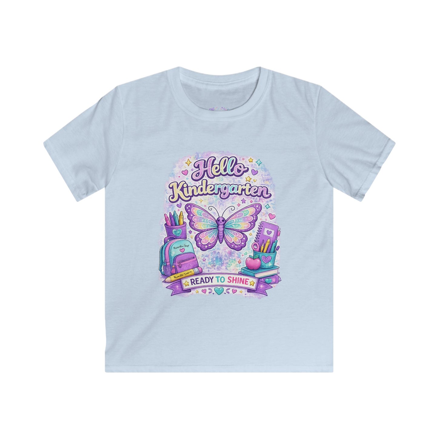 Hello Kindergarten Ready to Shine T-Shirt | Butterfly First Day of School Shirt | Kindergarten Back to School Tee 🦋🎒📚💜